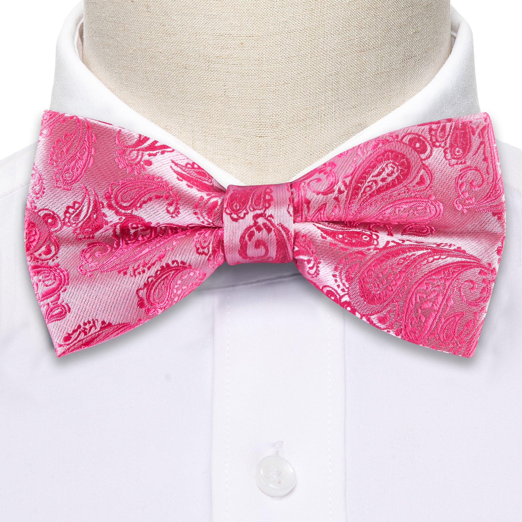 Rose Red Pink Paisley Silk Bow Tie Hanky Cufflinks Set