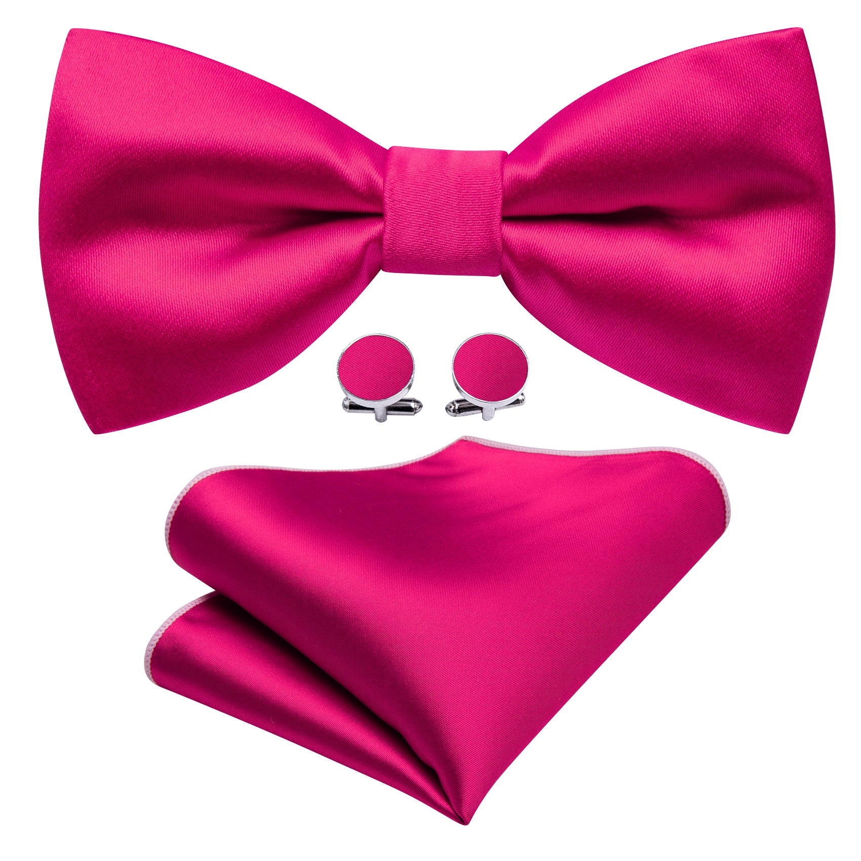 Rose Red Solid Silk Pre Tied Bow Tie Hanky Cufflinks Set