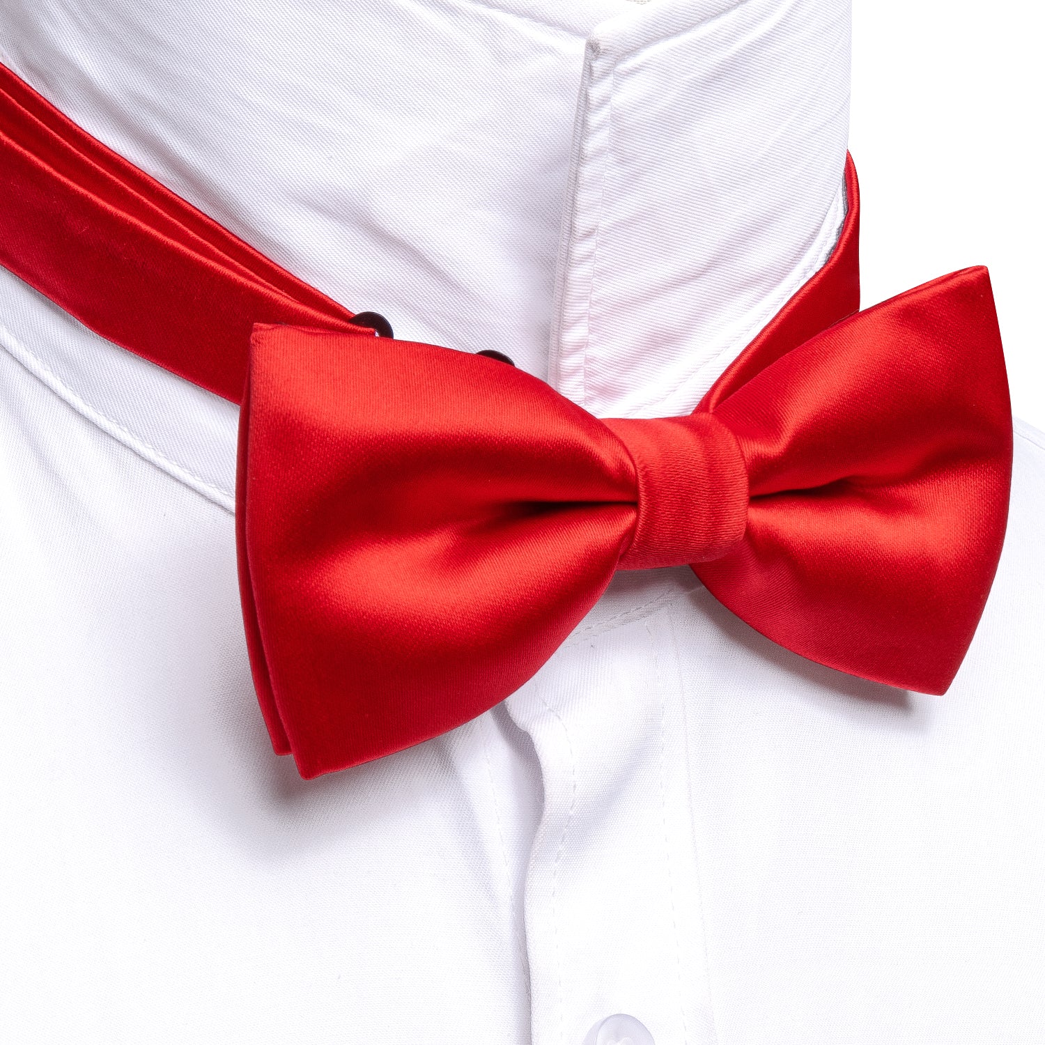 Red Solid Silk Pre Tied Bow Tie Hanky Cufflinks Set