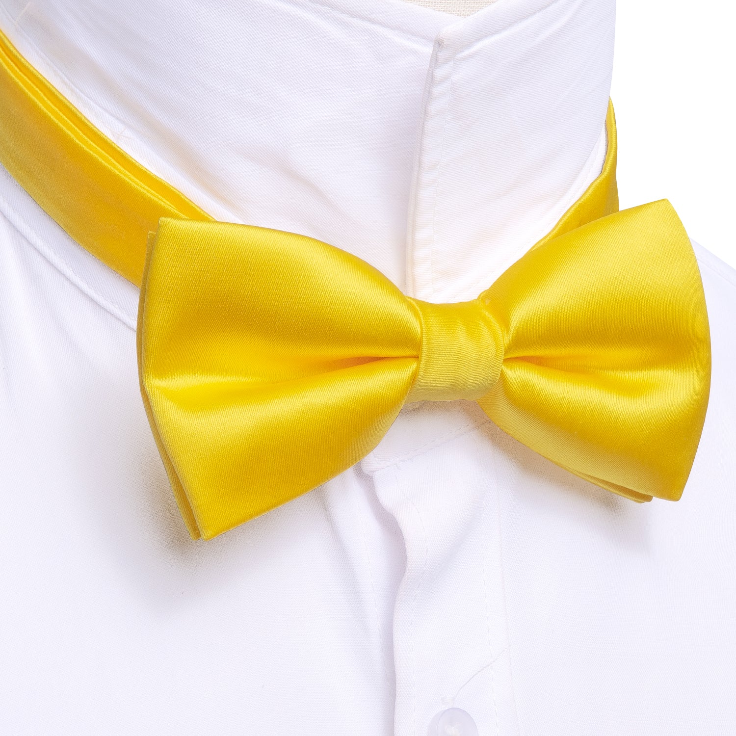 Yellow Solid Silk Pre Tied Bow Tie Hanky Cufflinks Set