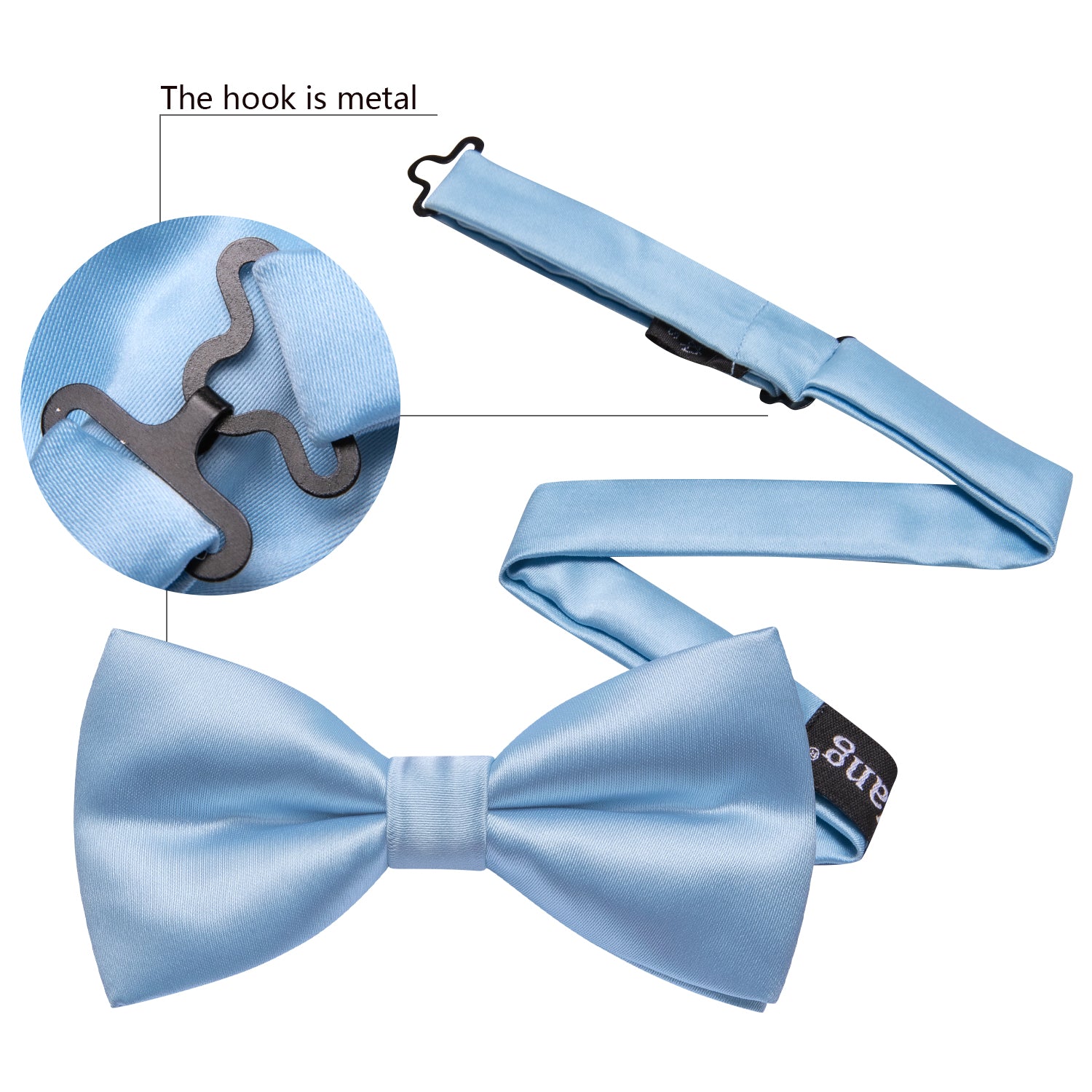 Pale Blue Solid Silk Pre Tied Bow Tie Hanky Cufflinks Set