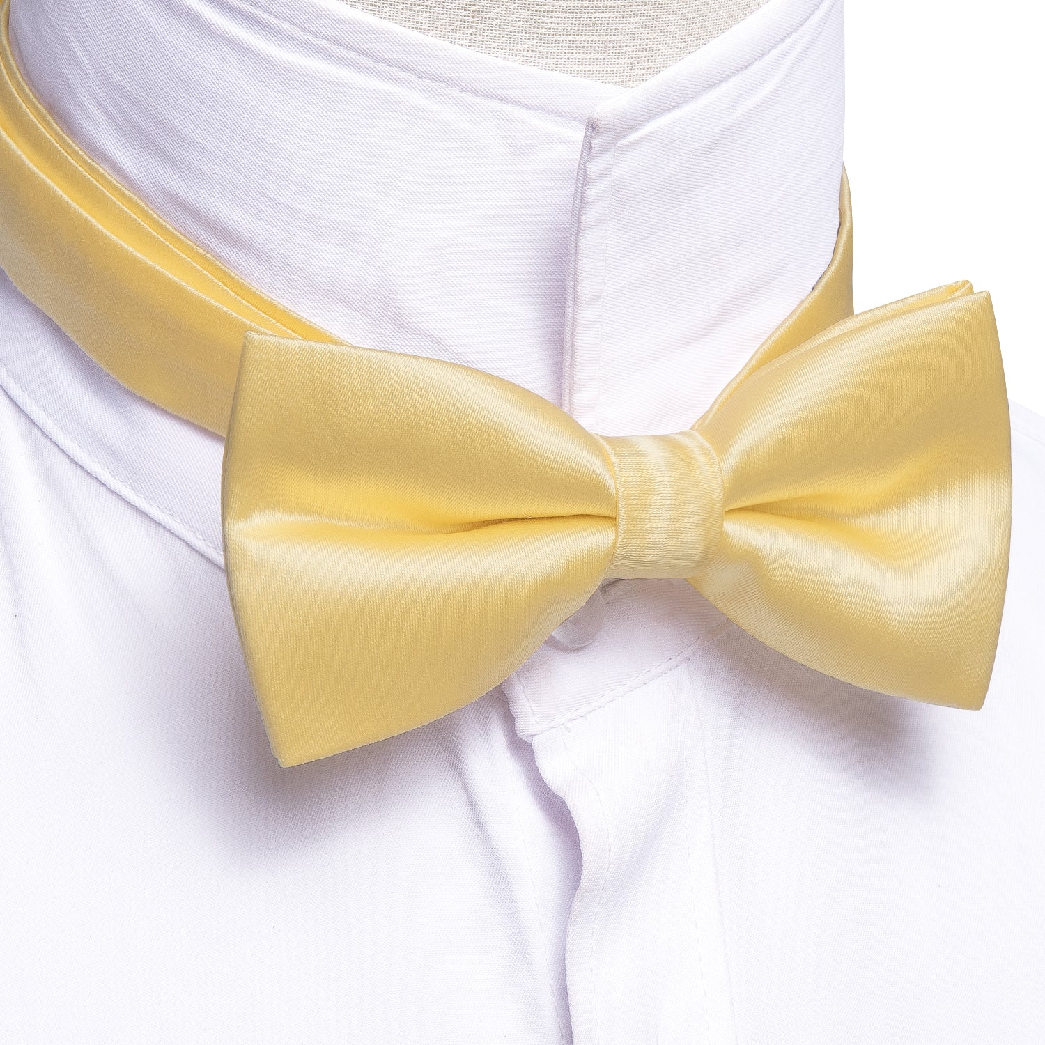 Pale Yellow Solid Silk Pre Tied Bow Tie Hanky Cufflinks Set