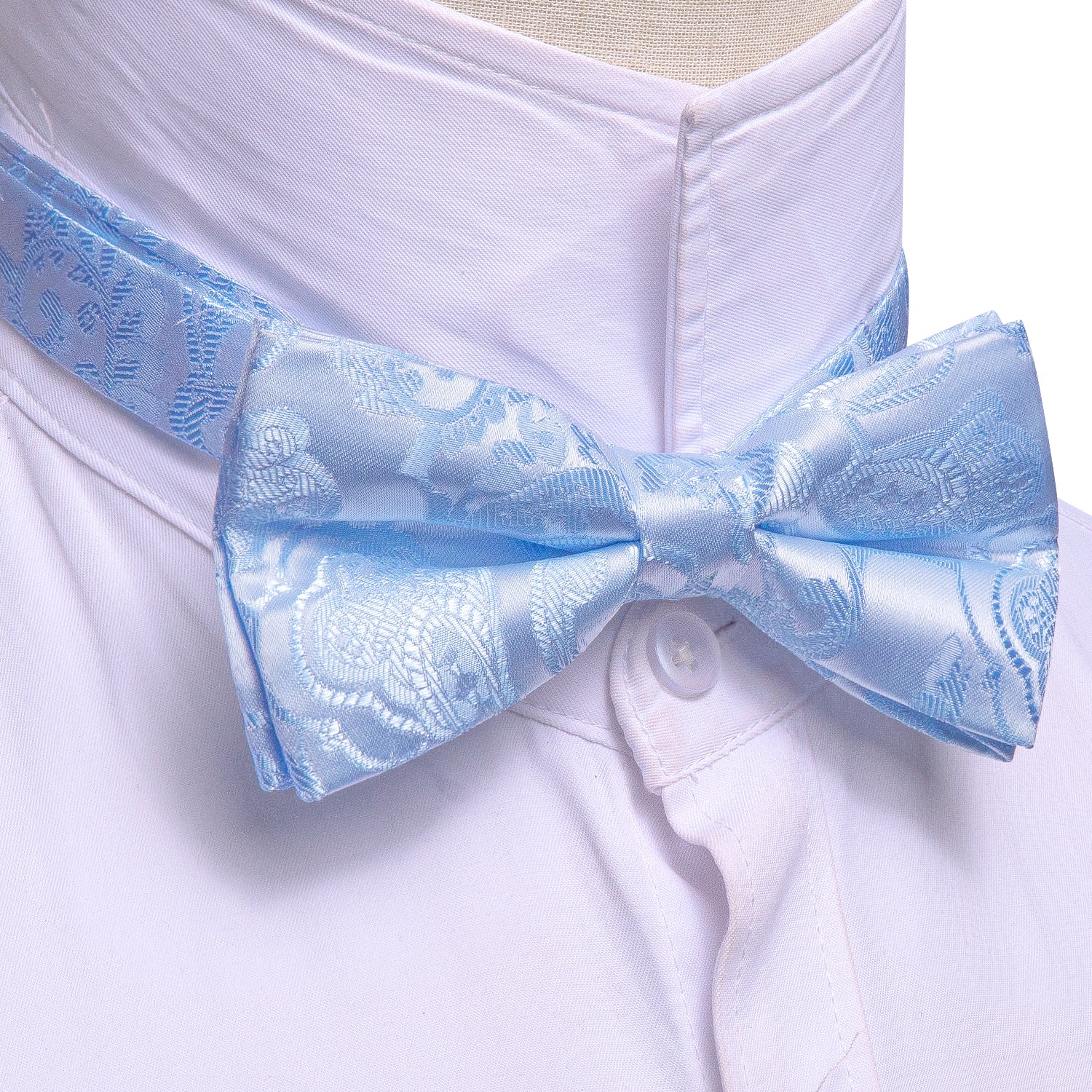 Barry.wang Blue Tie Paisley Silk Pre-Tied Bow Tie Hanky Cufflinks Set