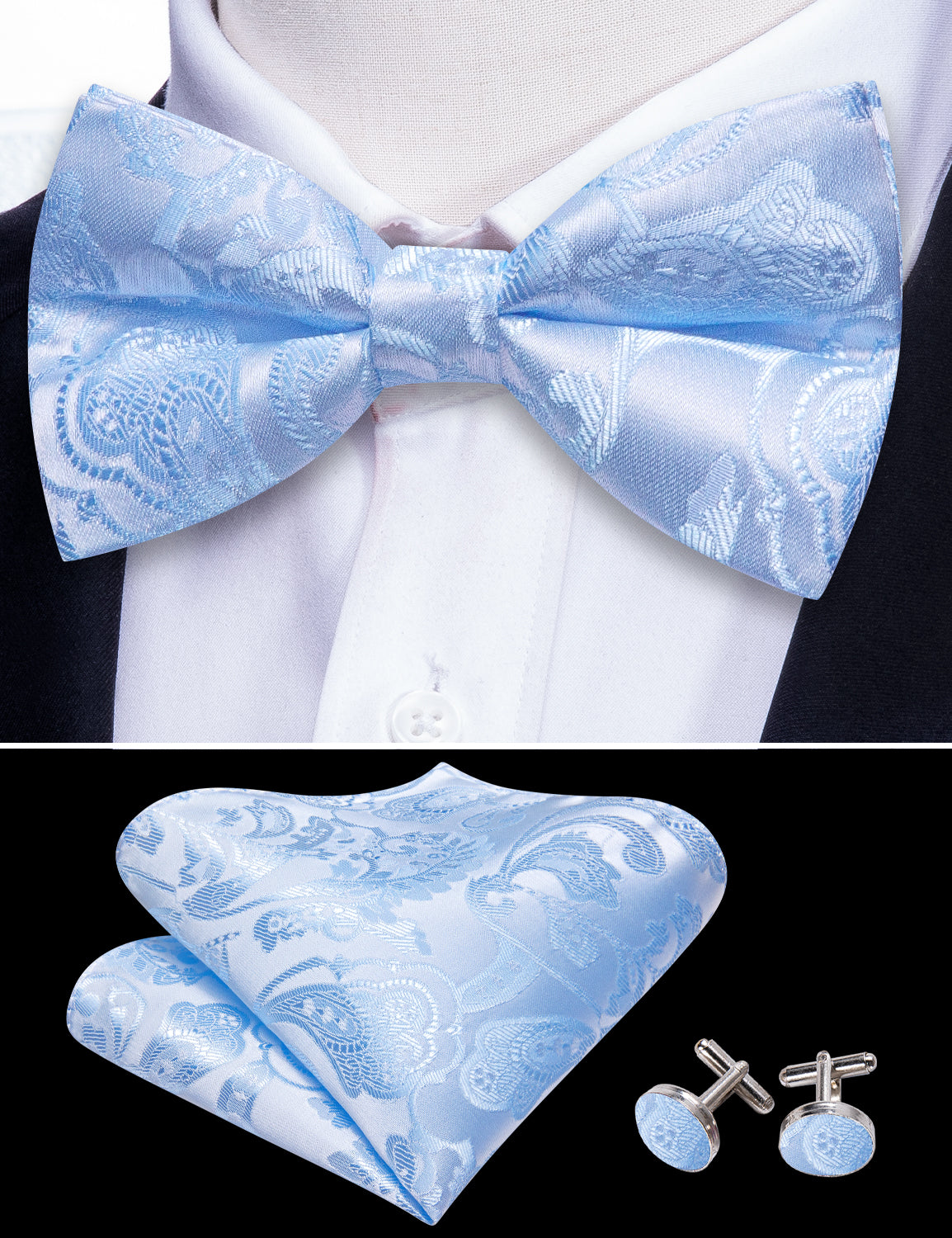 Blue Tie Paisley Silk Pre-Tied Bow Tie