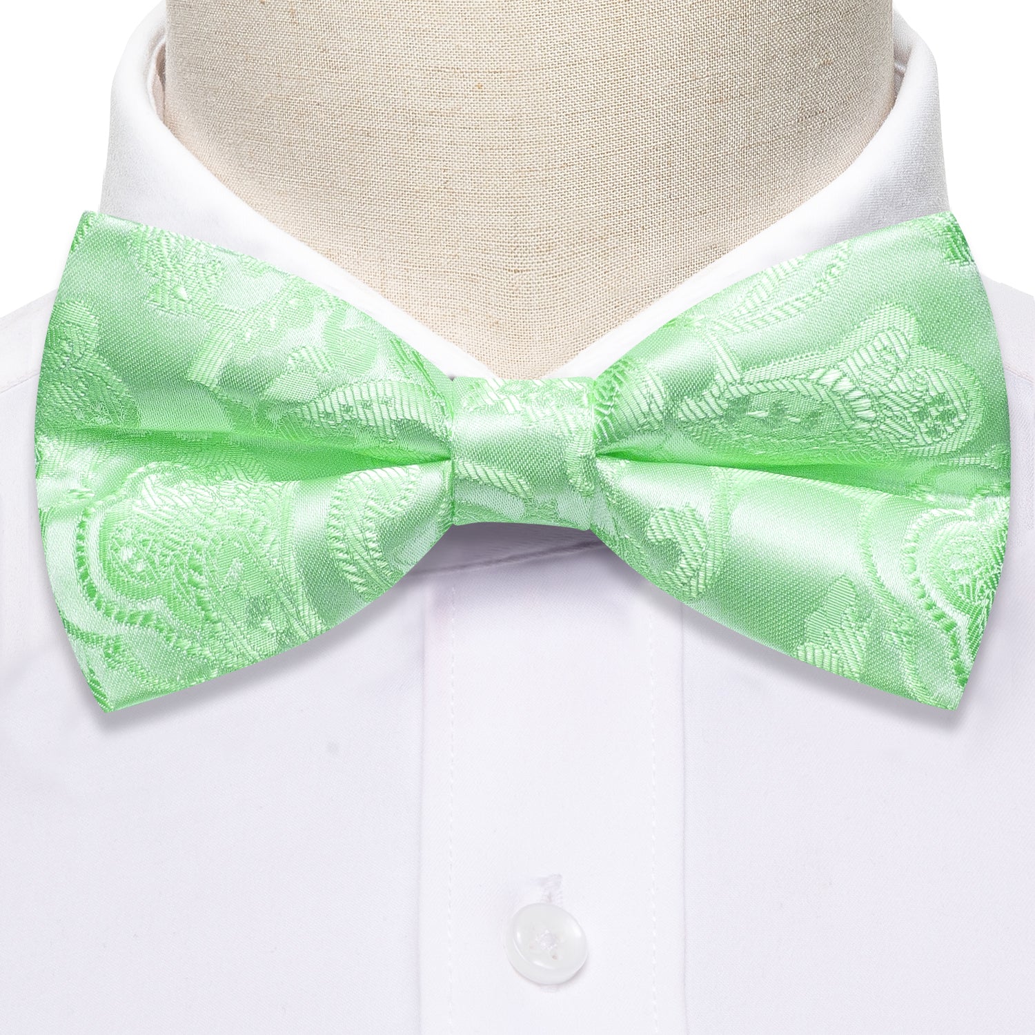 Turquoise Green Paisley Silk Pre Tied Bow Tie Hanky Cufflinks Set
