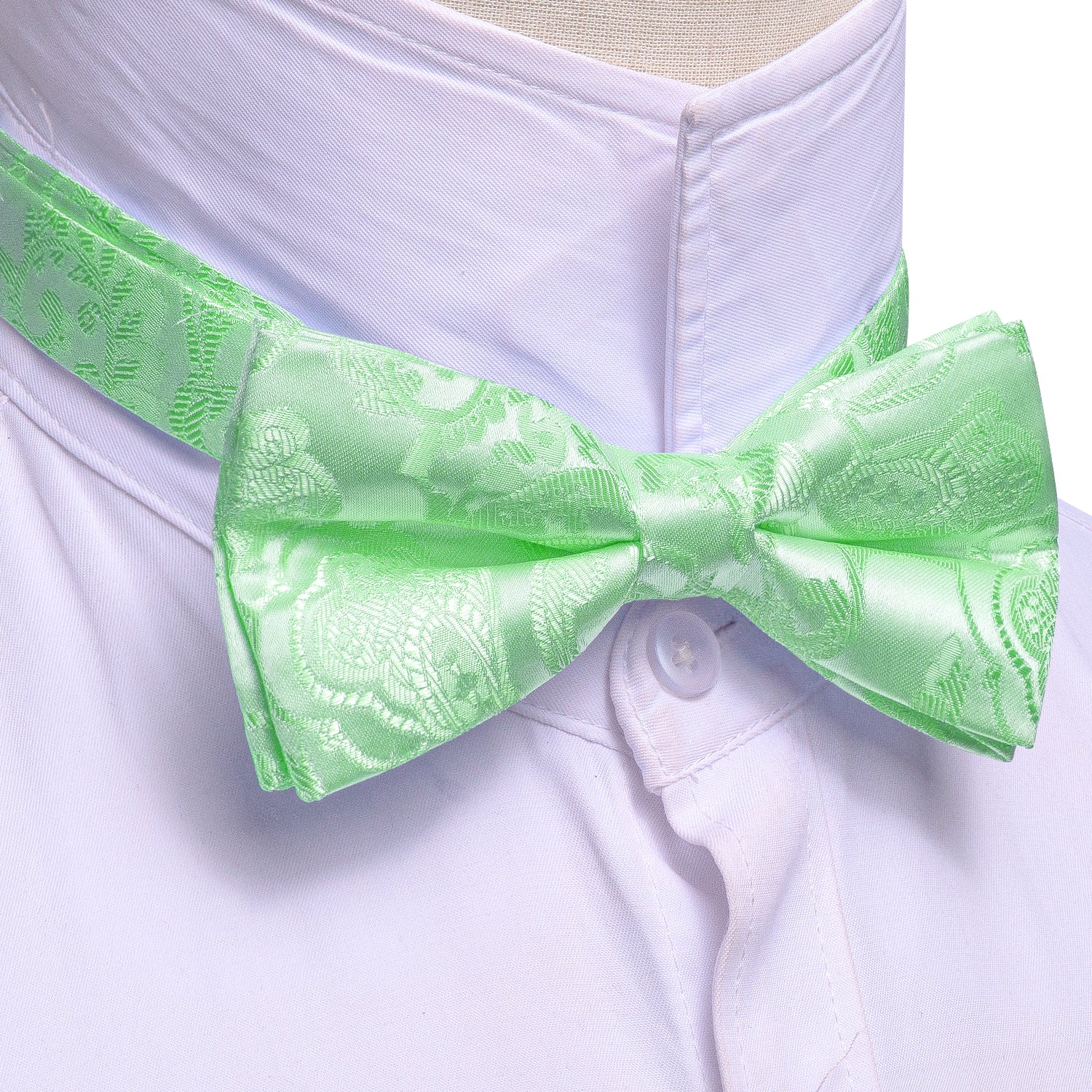 Turquoise Green Paisley Silk Pre Tied Bow Tie Hanky Cufflinks Set