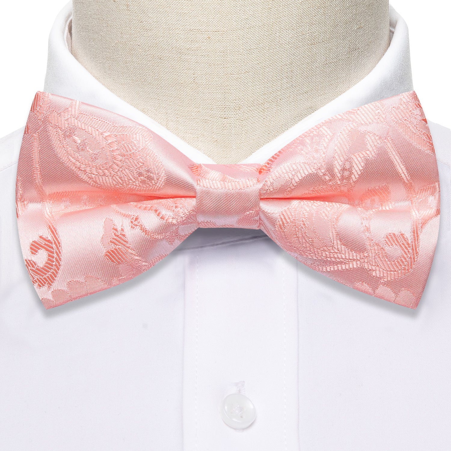 Pink Paisley Silk Pre Tied Bow Tie Hanky Cufflinks Set