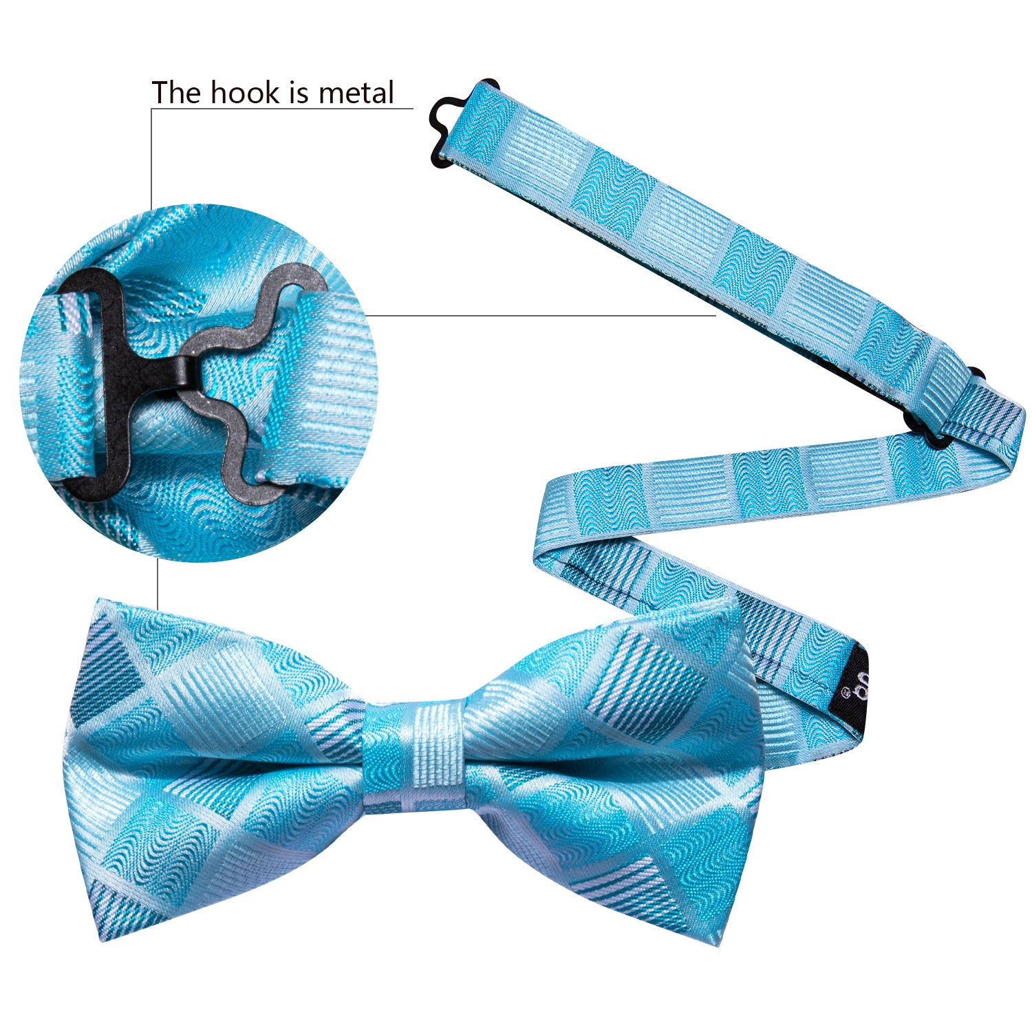 Blue Plaid Pre Tied Bow Tie Hanky Cufflinks Set