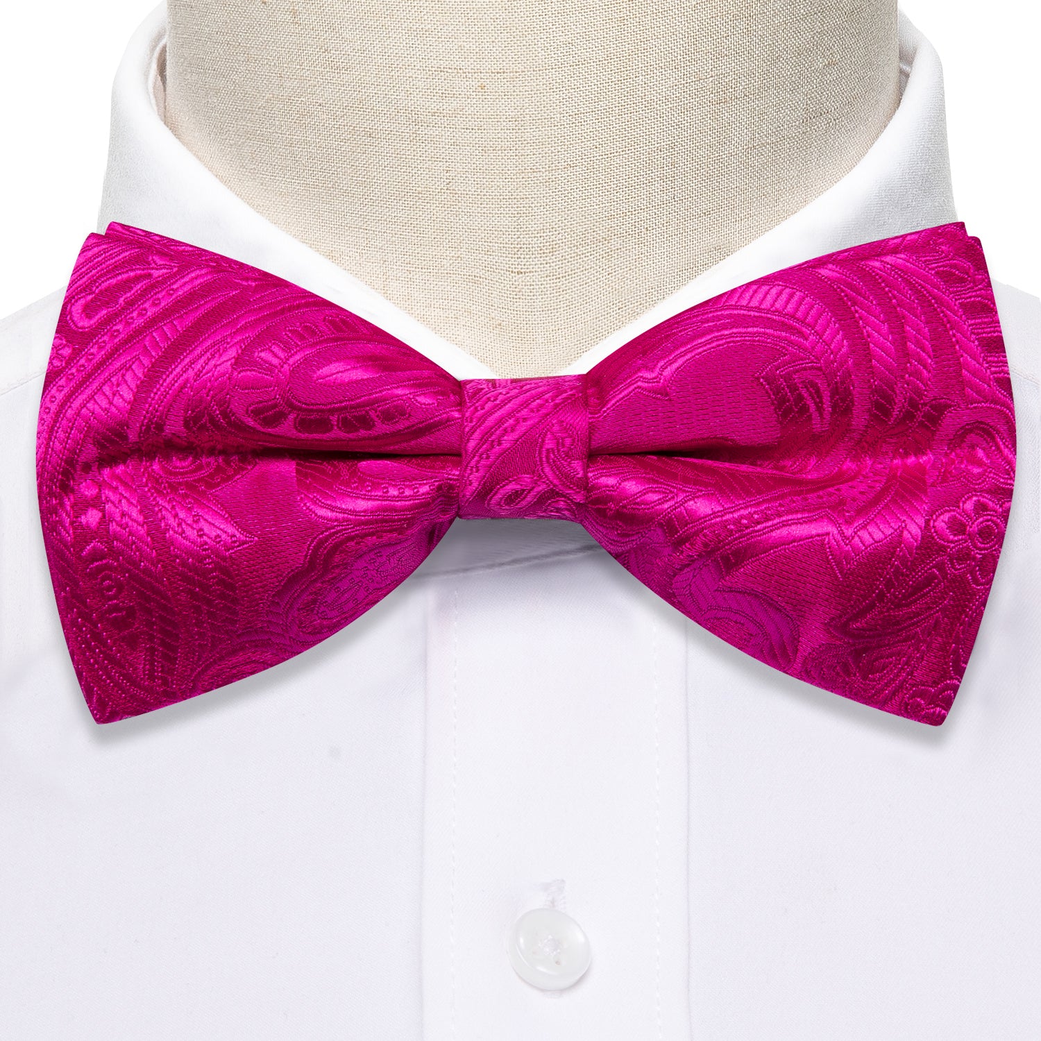 Mens Rose Red Paisley Pre Tied Bow Tie Hanky Cufflinks Set