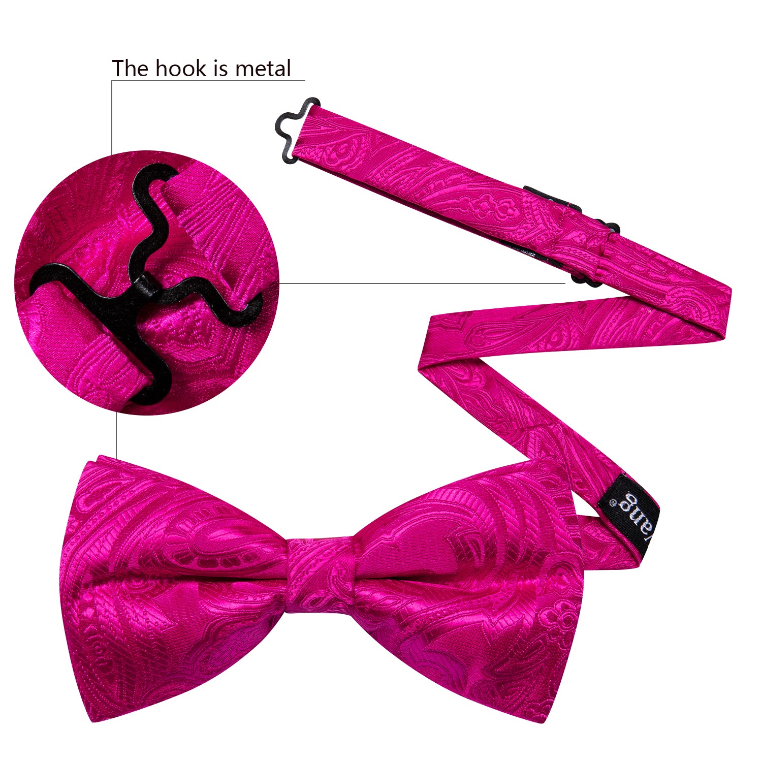 Mens Rose Red Paisley Pre Tied Bow Tie Hanky Cufflinks Set