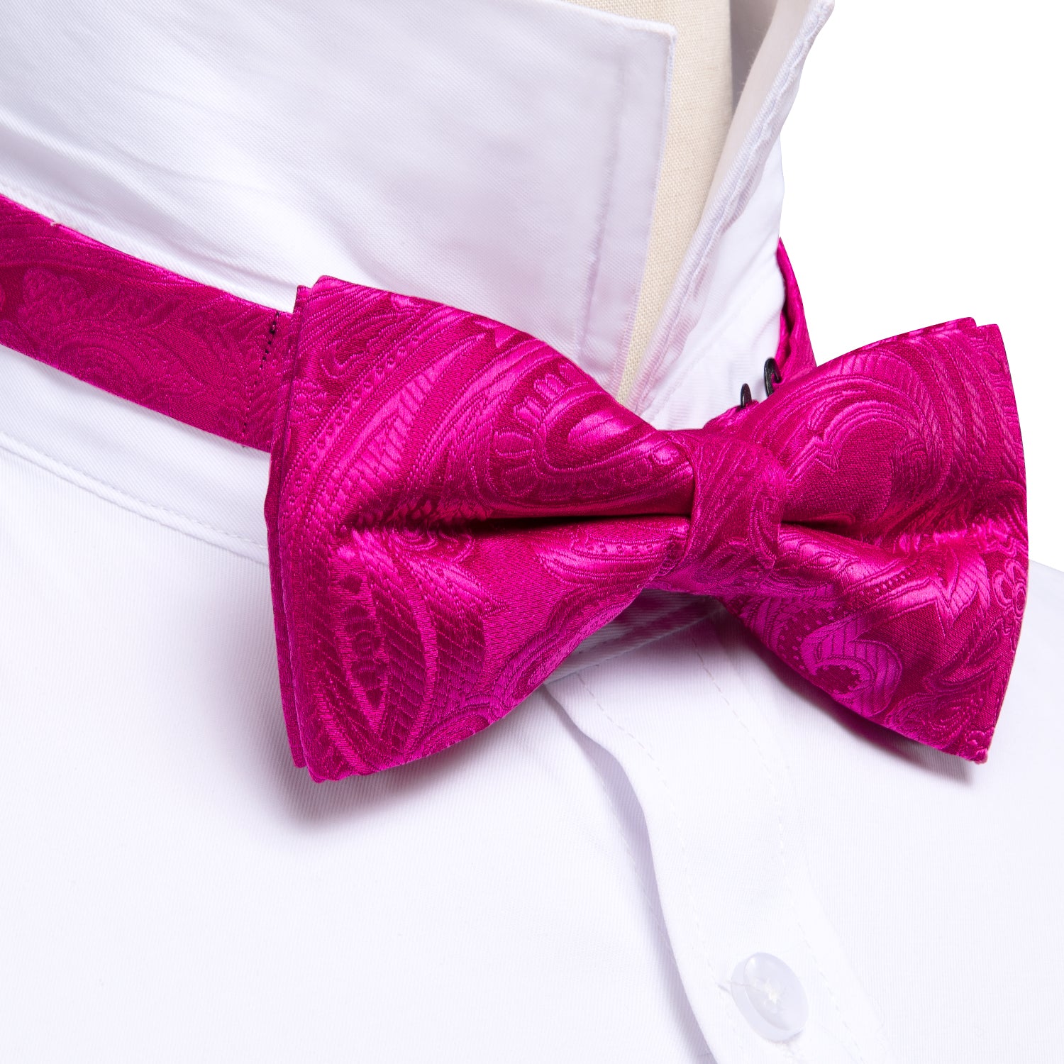 Mens Rose Red Paisley Pre Tied Bow Tie Hanky Cufflinks Set