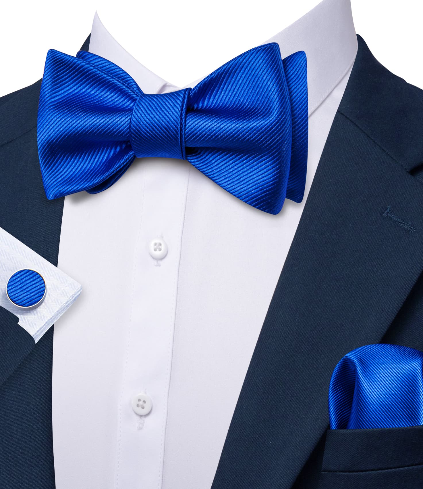 Dark blue mens suit white shirt blue mens bowtie