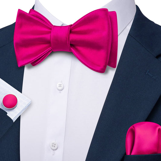 Barry. Wang Hot Pink Bowtie Self-Tied Solid Silk Bow Tie Pocket Square Cufflinks Set for Tuxedo