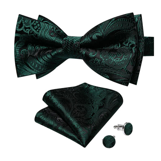 Barry. Wang Hunter Green Floral Bowtie Pre-tied Formal Bow Tie Handkerchief Cufflinks Set