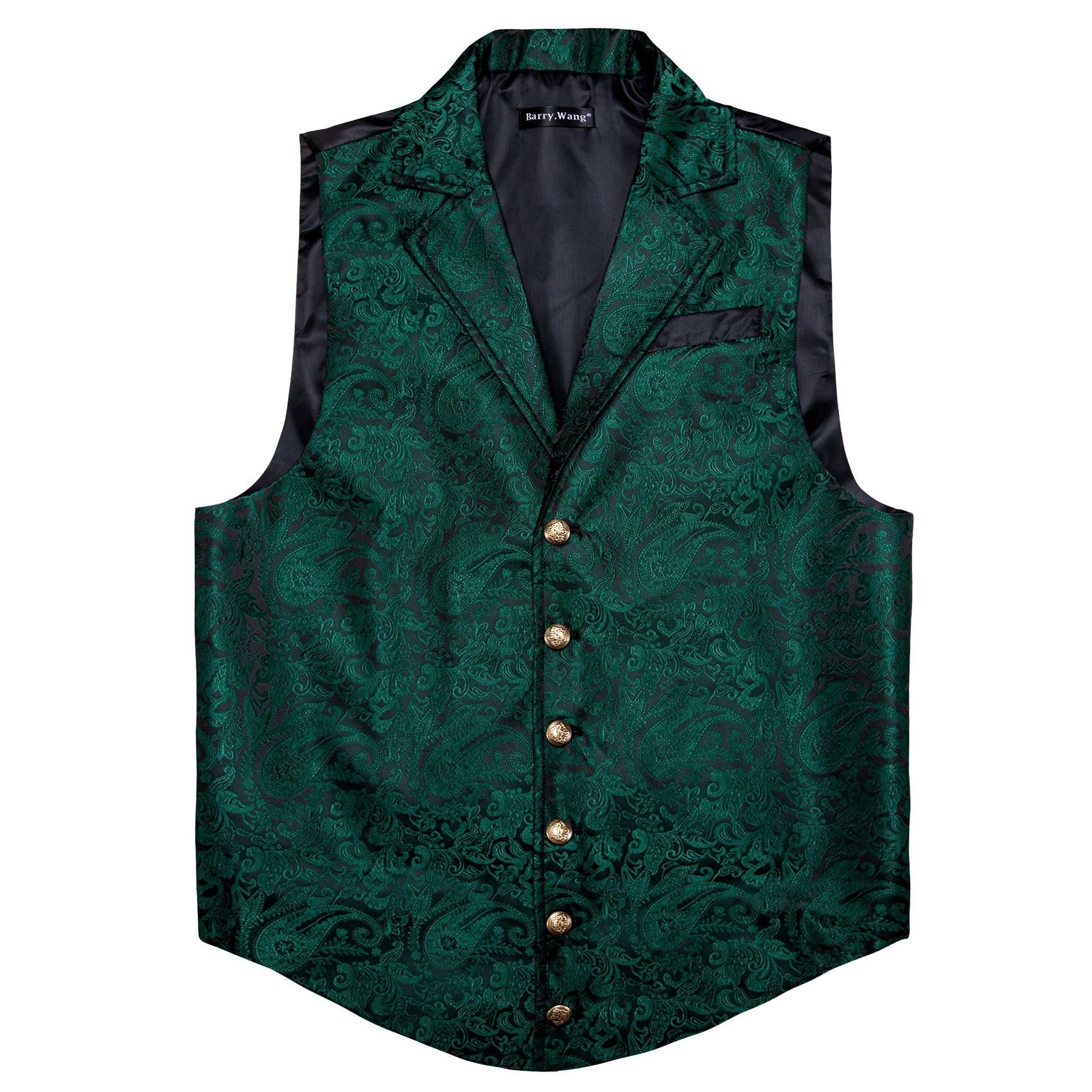 Luxury Men's Dark Green Jacquard Floral Silk Waistcoat Vest