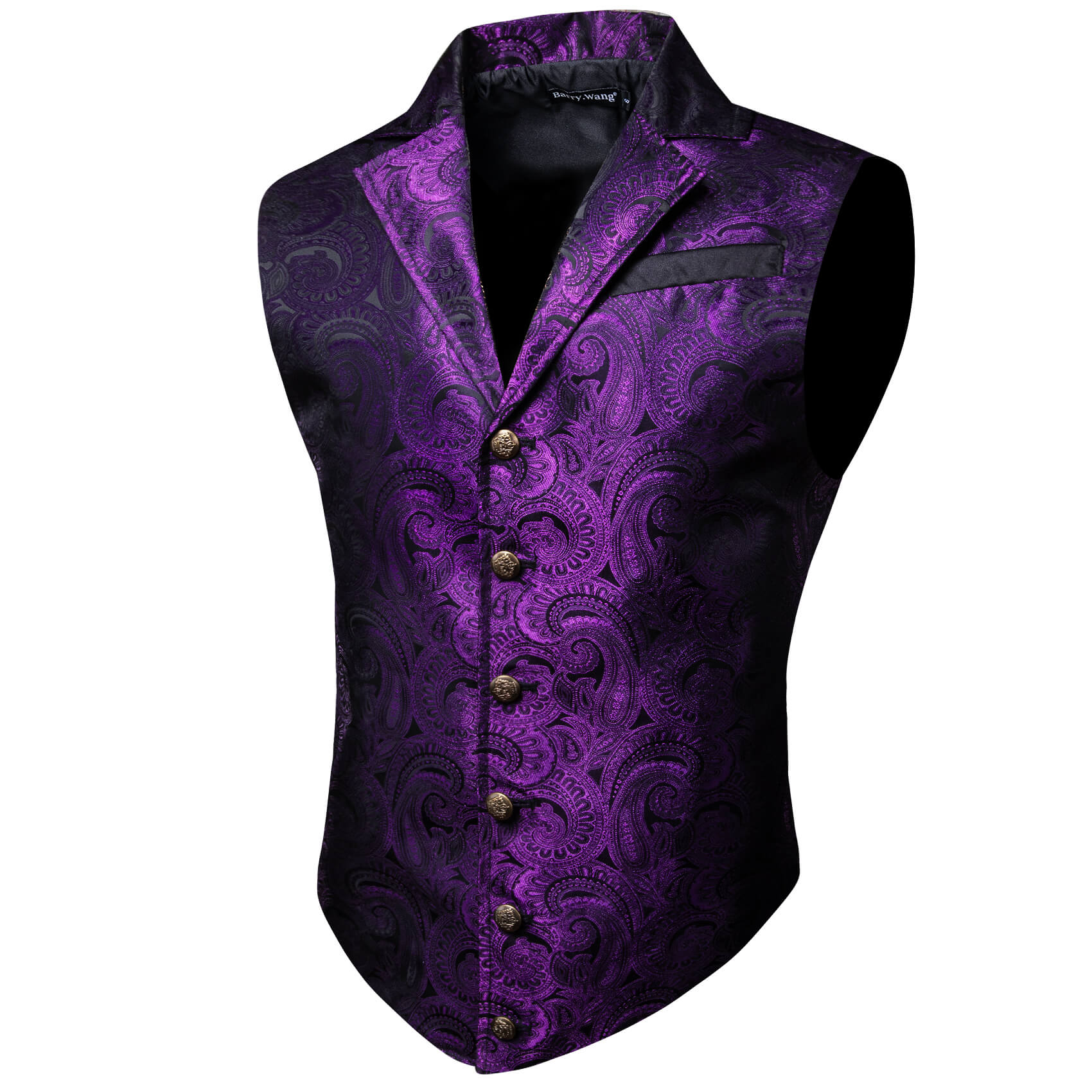 Barry Wang Notch Lapel Vest Jacquard Paisley Purple Waistcoat