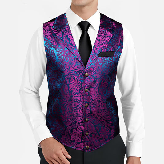 Barry. Wang Mens Paisley Victorian Vest Purple Tailored Collar Waistcoat for Tuxedo