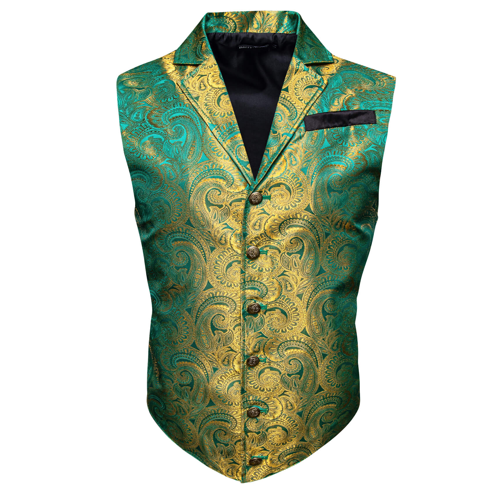 Green Golden Floral Mens Button Up Vest