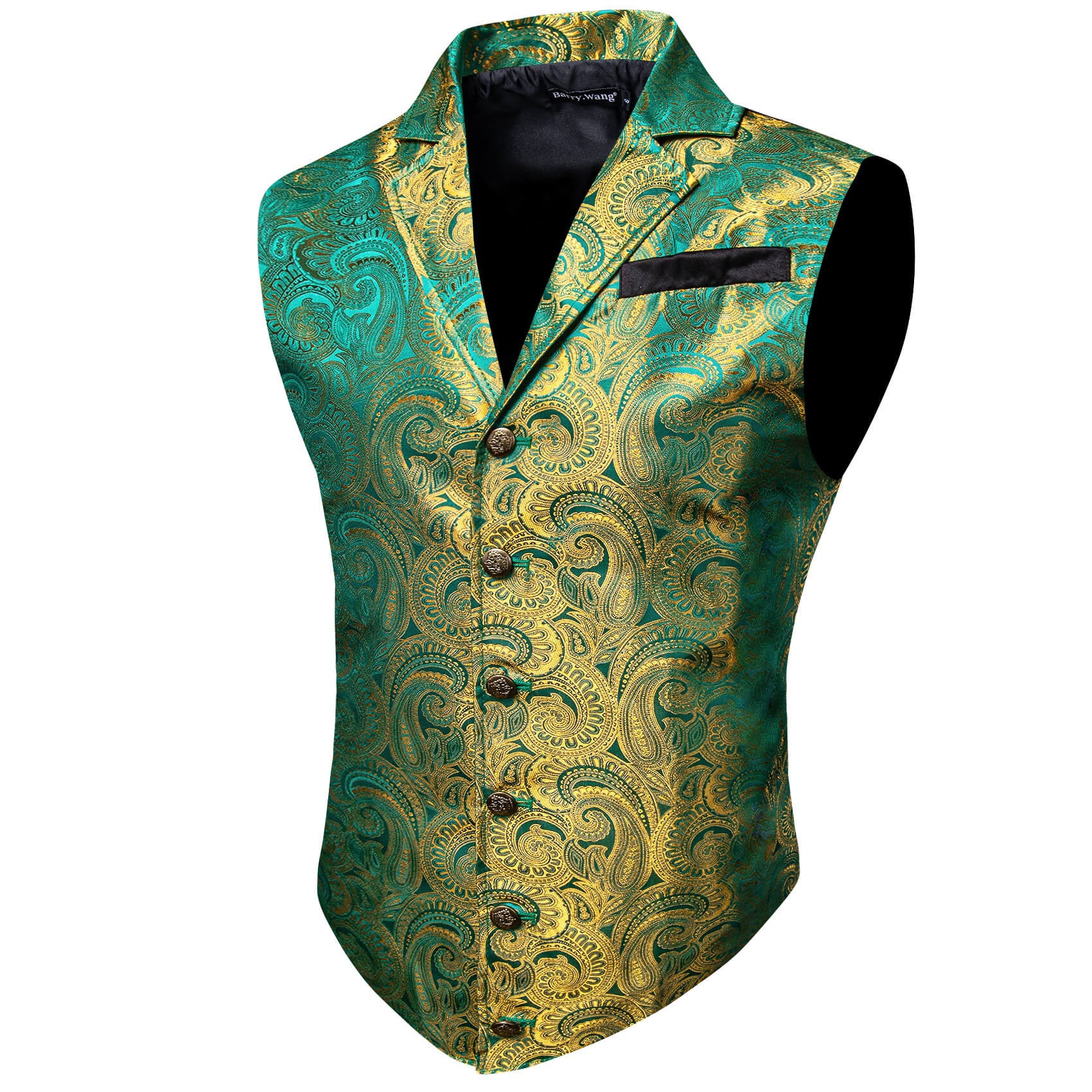 Green Golden Floral Mens Button Up Vest