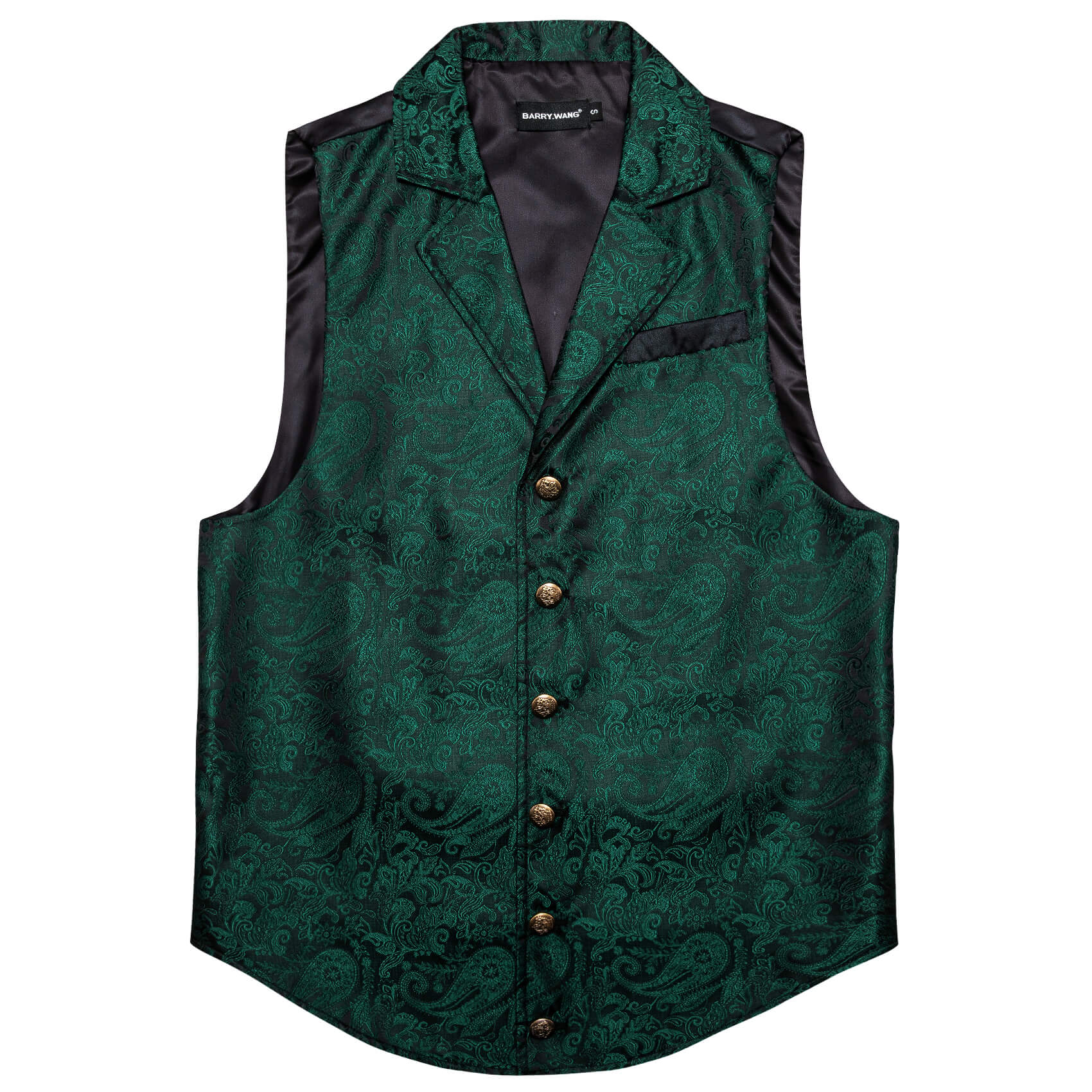 Wang Green Vest Dark Green Paisley Mens Waistcoat Button Up Ves