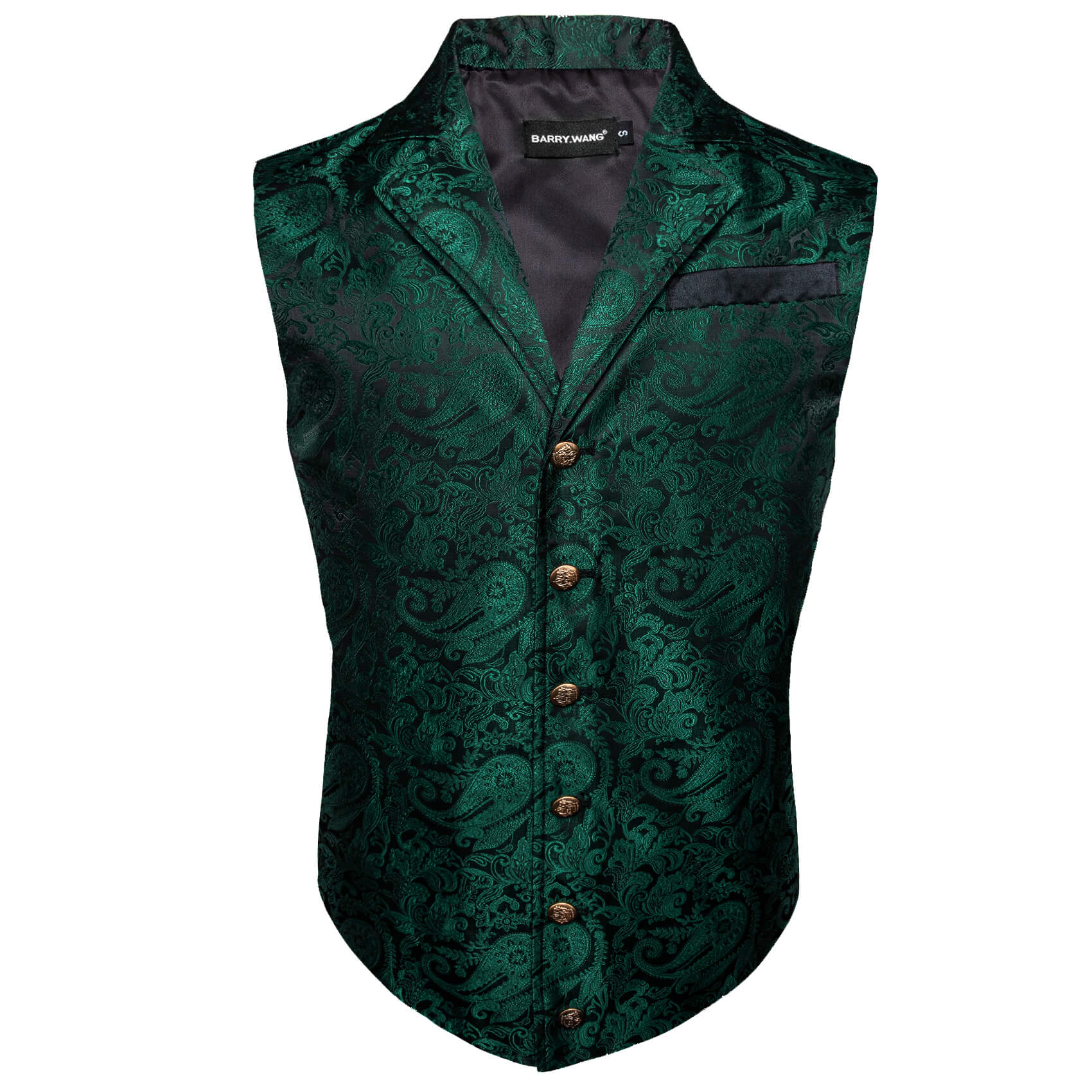 Dark Green Paisley Mens Button Up Vest
