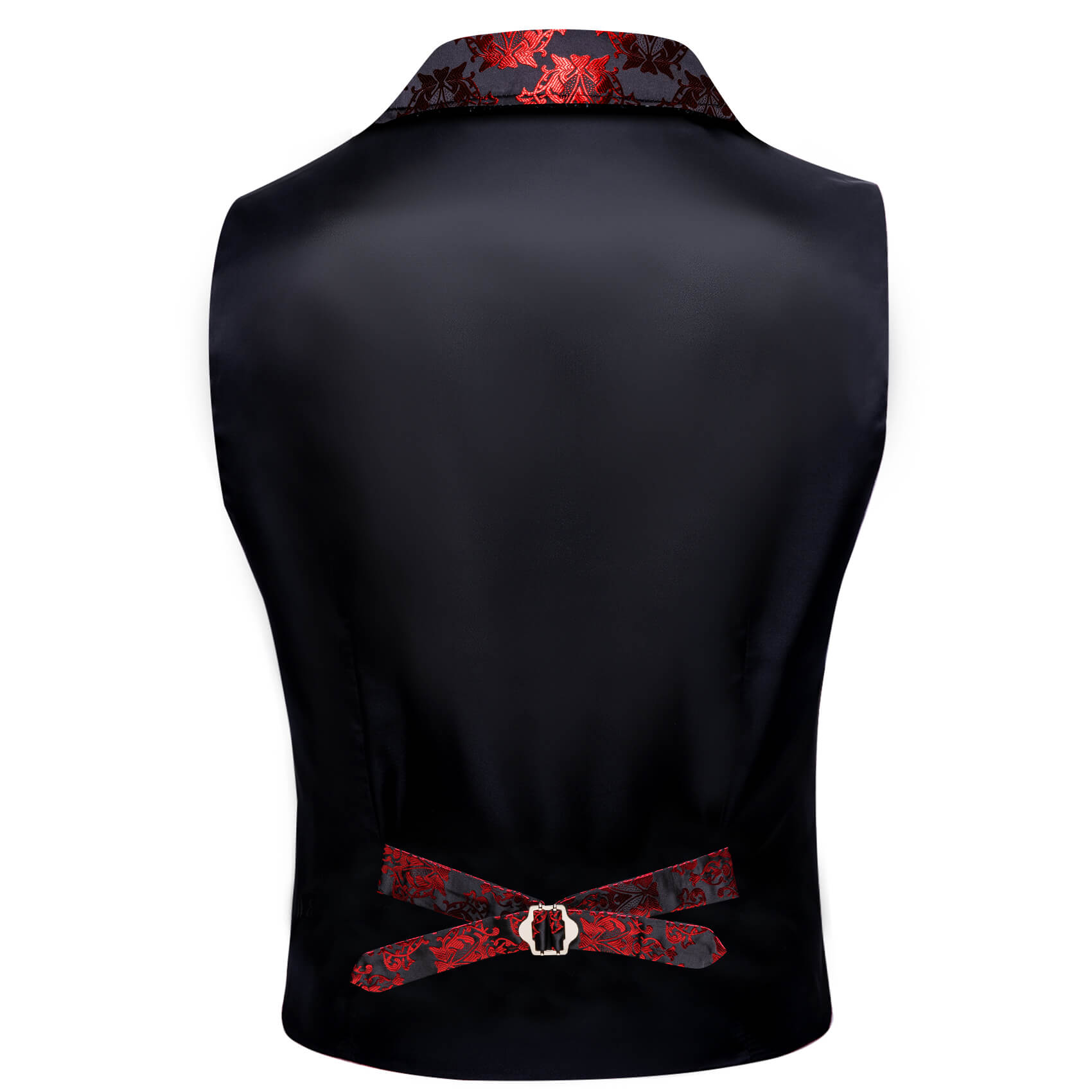 Barry Wang Novelty Red Jacquard Black Mens Button Up Vest