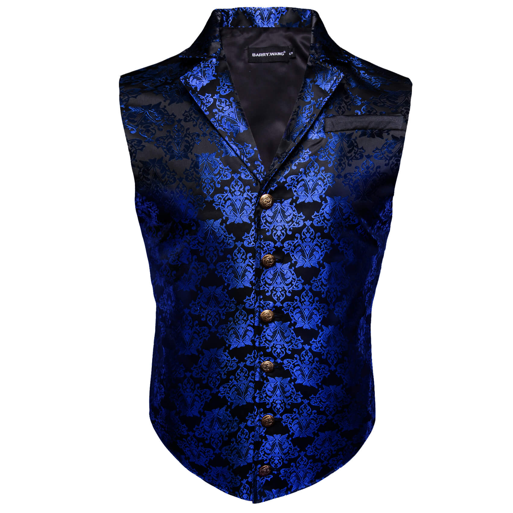 Cobalt Blue Jacquard on Black Backgroud Mens Button Up Vest