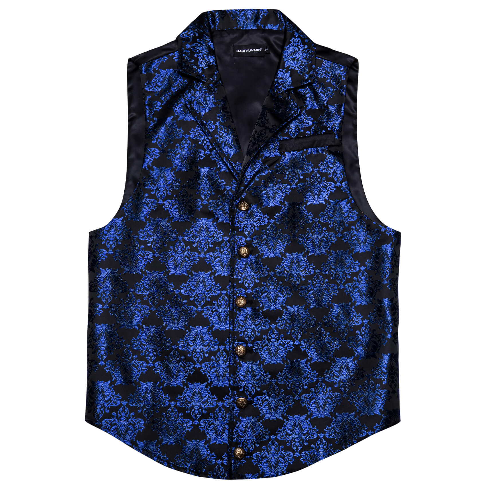 Cobalt Blue Jacquard on Black Backgroud Mens Button Up Vest