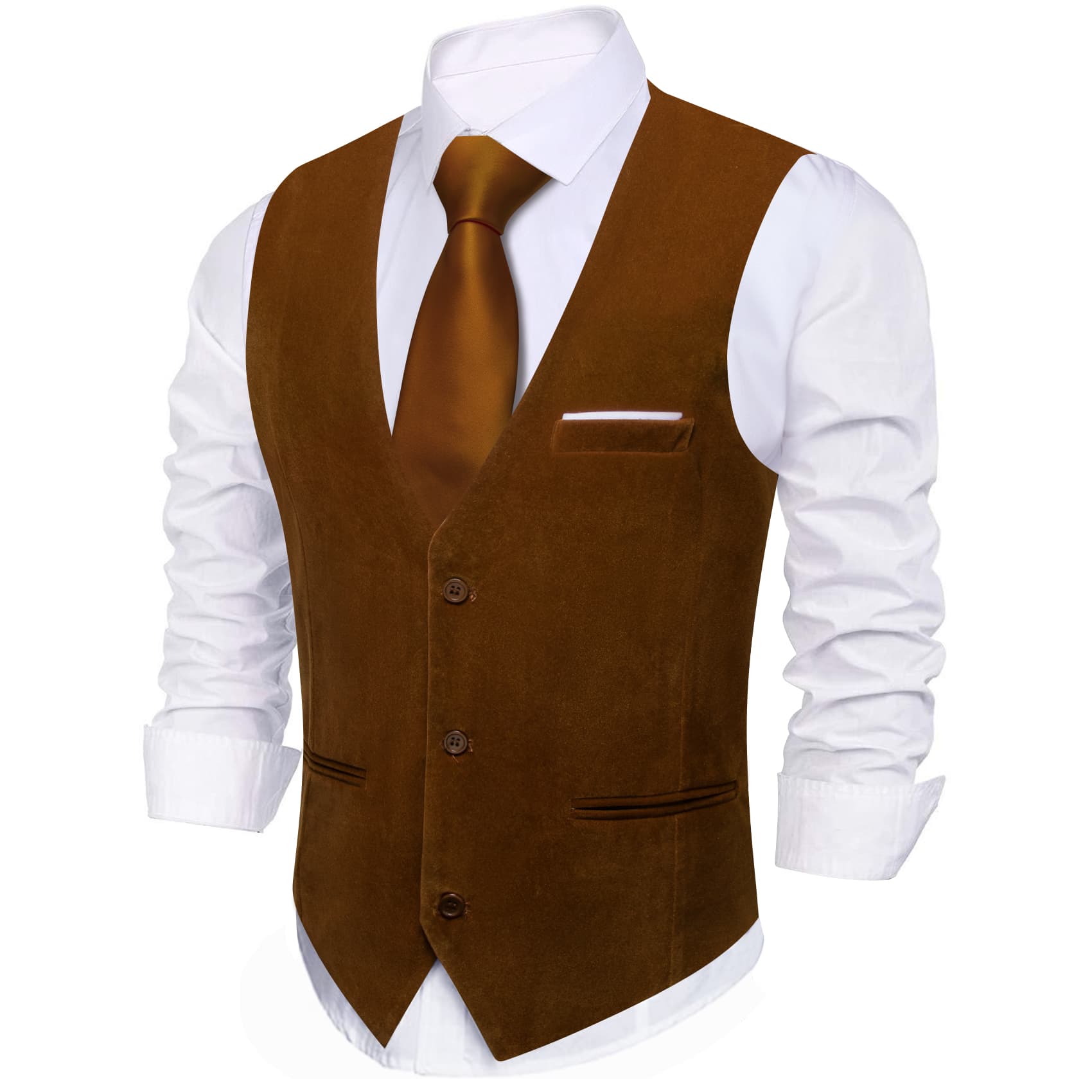 Barry Wang Waistcoat for Men Solid Caramel Brown Velvet Vest