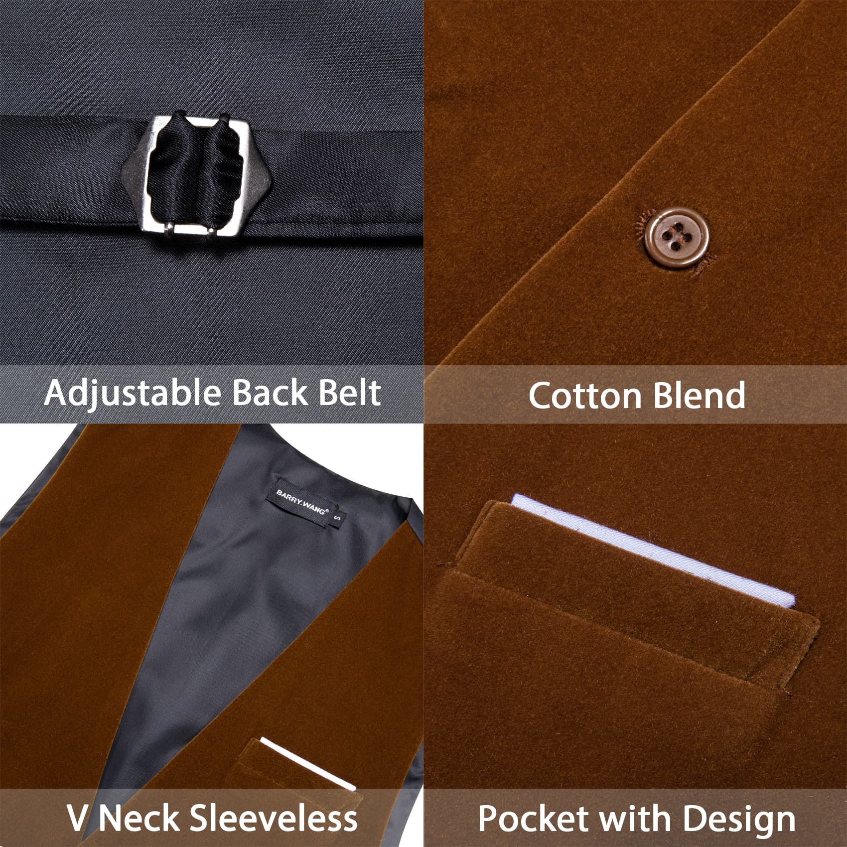 Barry Wang Waistcoat for Men Solid Caramel Brown Velvet Vest