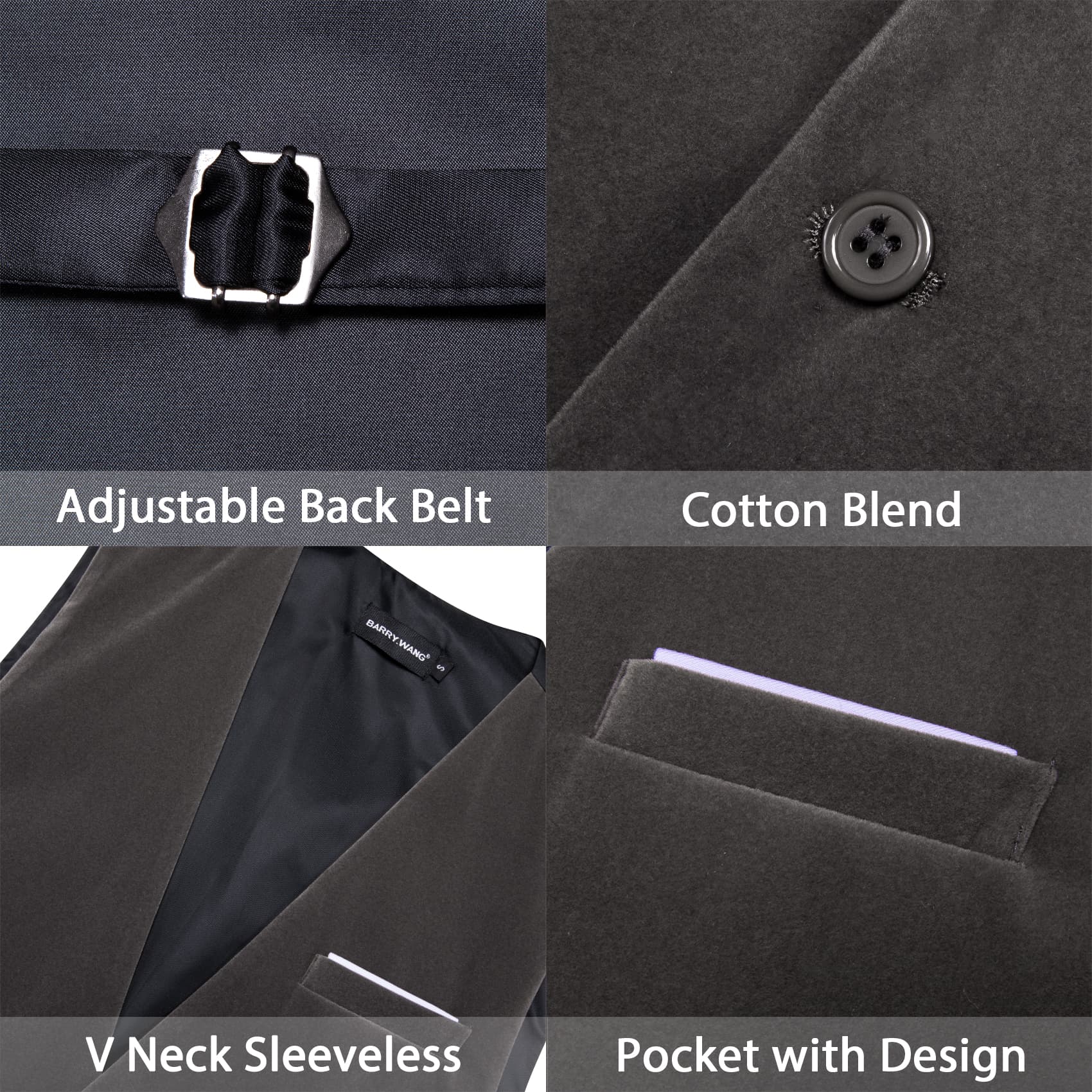 Barry Wang Waistcoat for Men Solid Shadow Grey Velvet Vest