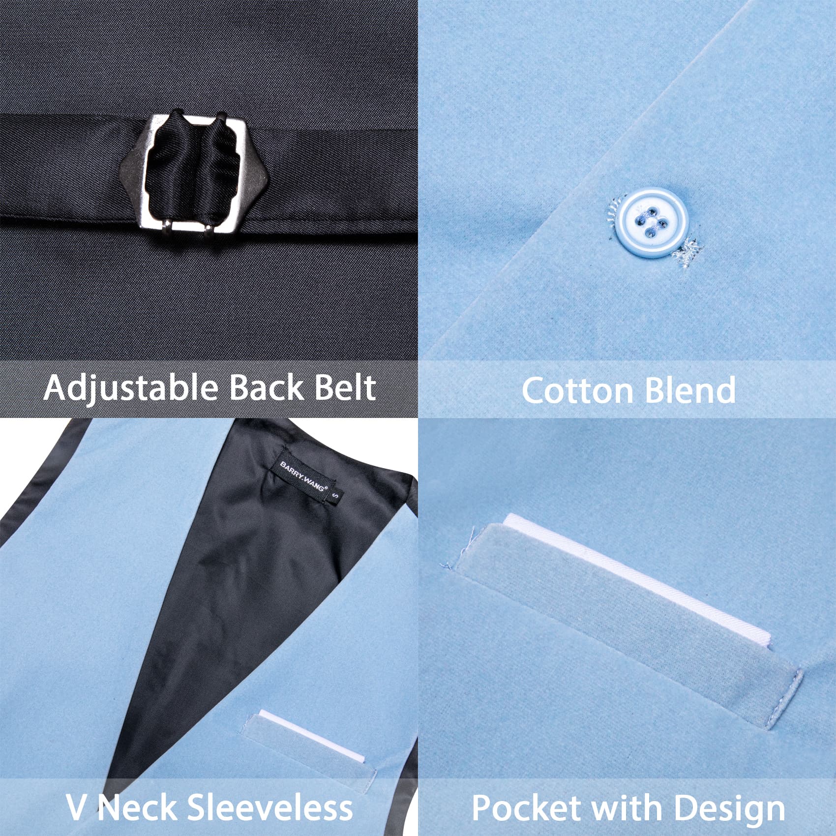 Barry Wang Waistcoat for Men Solid Baby Blue Velvet Vest