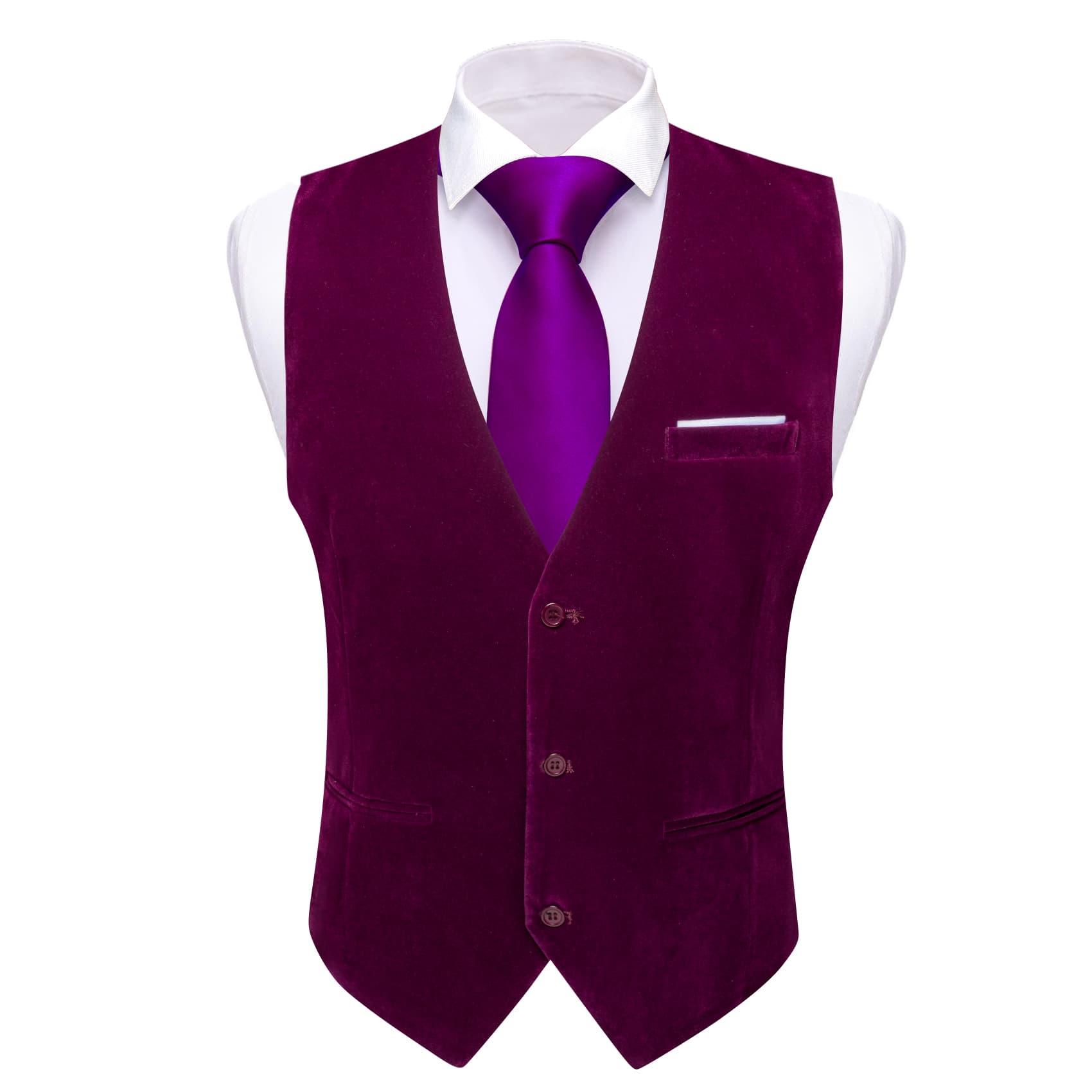 Barry Wang Waistcoat for Men Solid Wine Red Velvet Vest