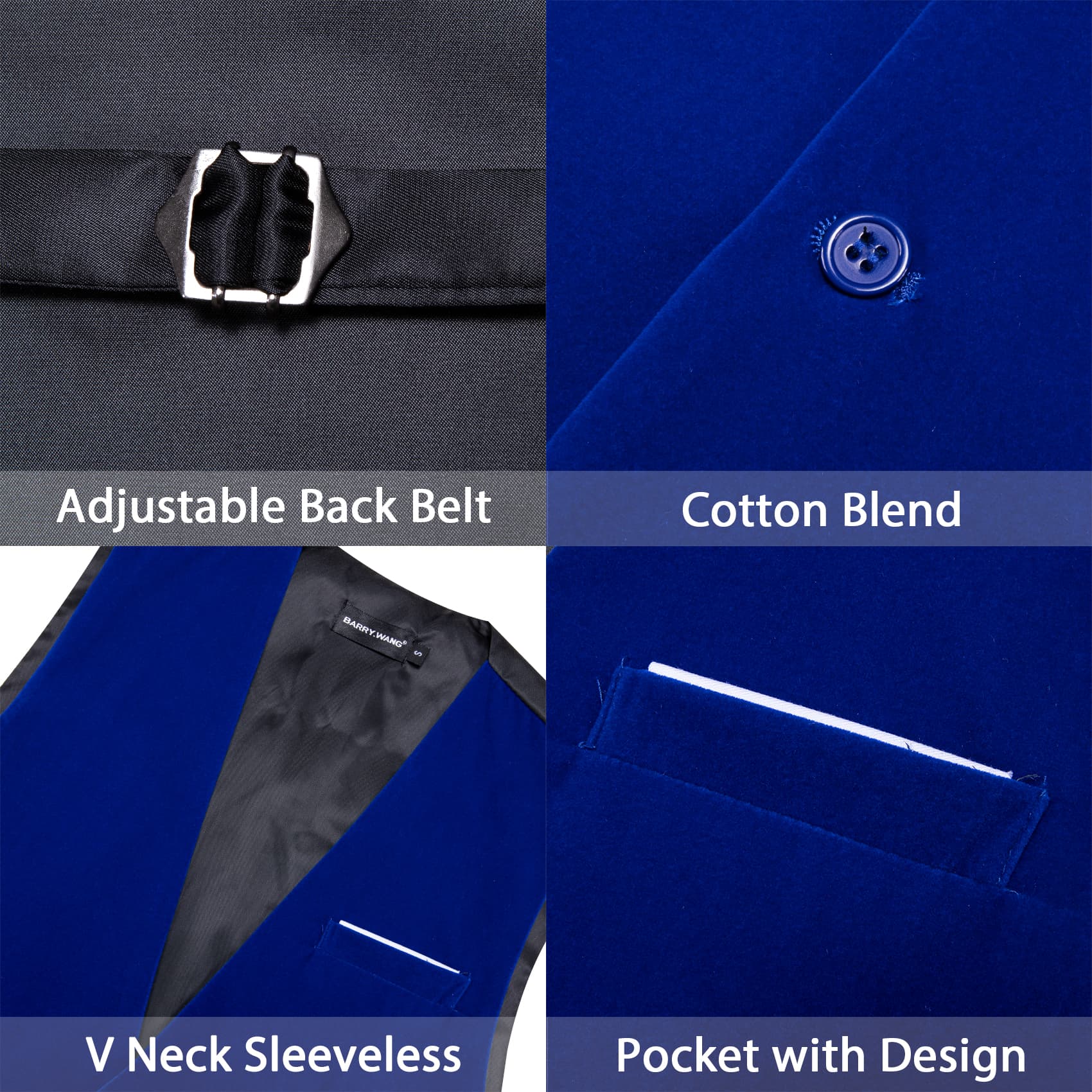 Barry Wang Waistcoat for Men Solid Navy Blue Velvet Vest