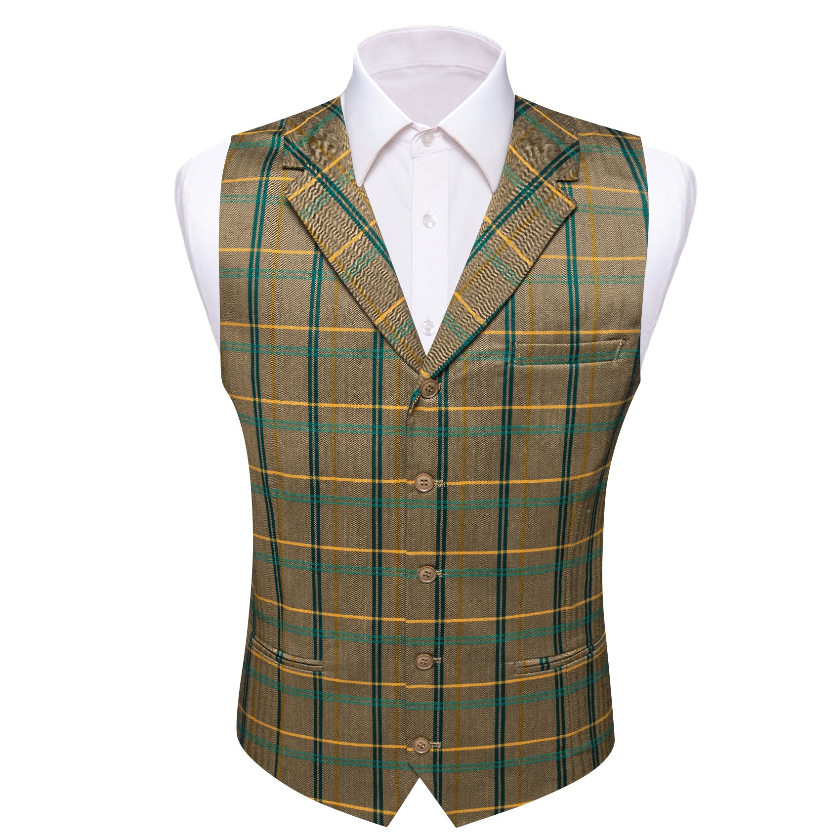 Barry.wang Yellow Green Smart Suit Vest With Lapel