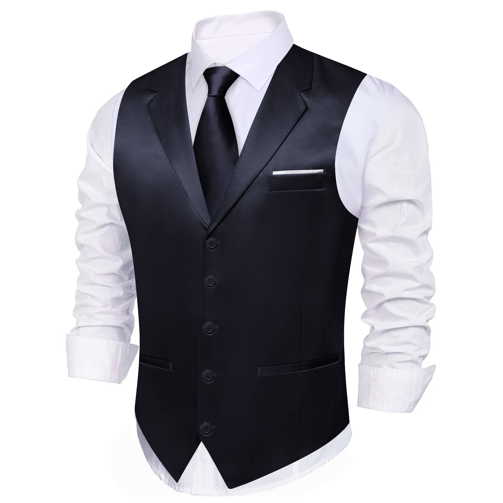 Barry.wang Black Solid Vest Waistcoat Set