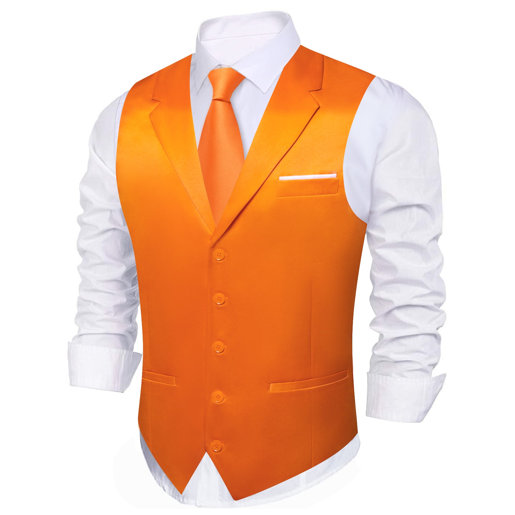 Barry.wang Men's Vest Orange Solid Silk Vest Notched Collar Waistcoat Set