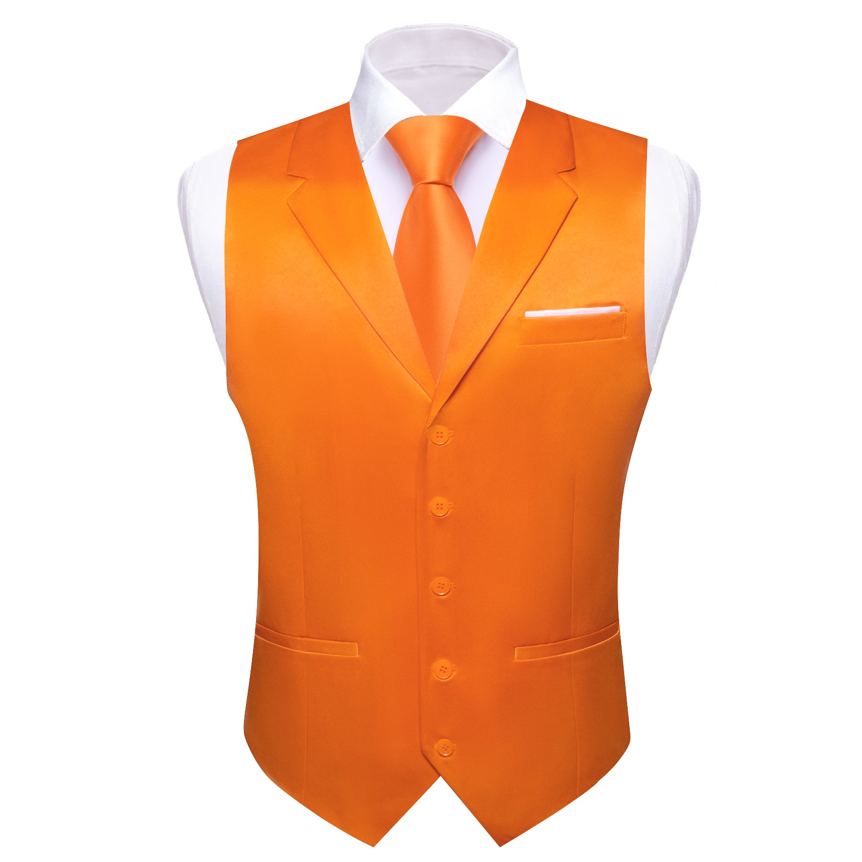 Barry.wang Men's Vest Orange Solid Silk Vest Notched Collar Waistcoat Set