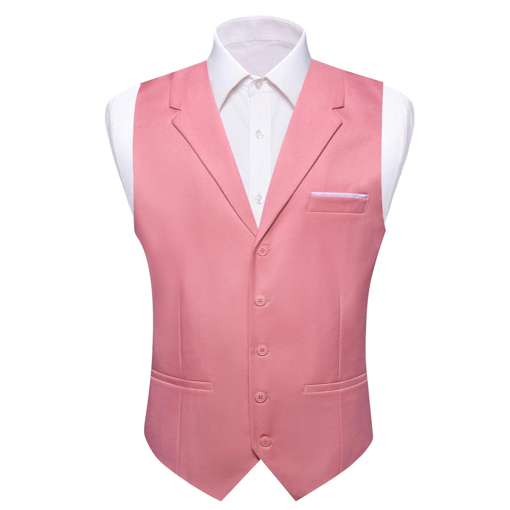 Barry.wang Men's Vest Pale Red Silk Solid Vest Notched Collar Waistcoat