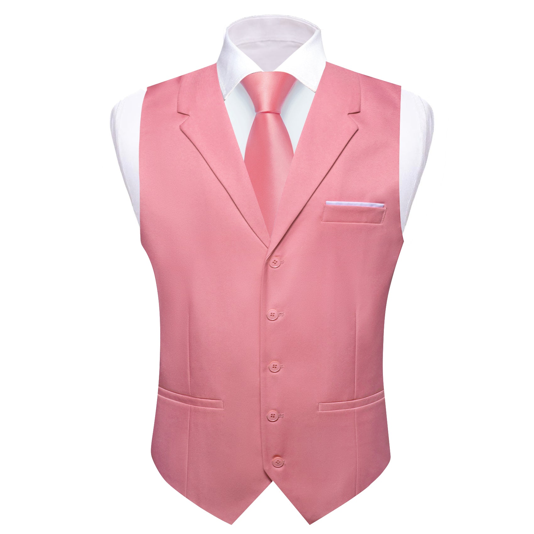 Barry.wang Men's Vest Pale Red Silk Solid Vest Notched Collar Waistcoat