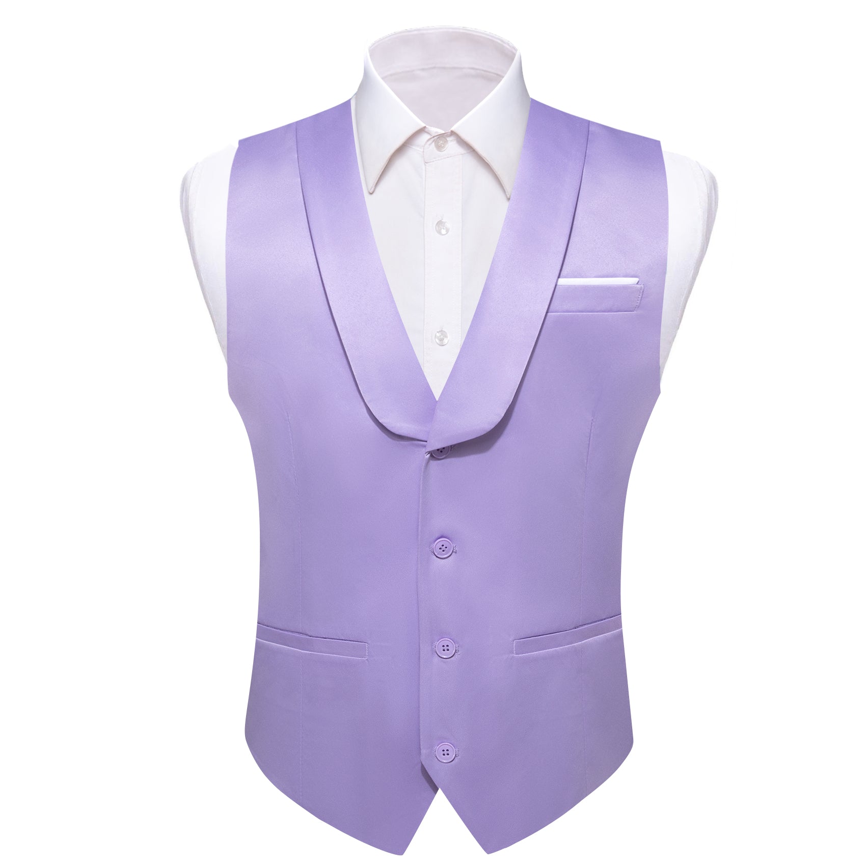 Purple Solid Shawl Collar Silk Vest Waistcoat Set