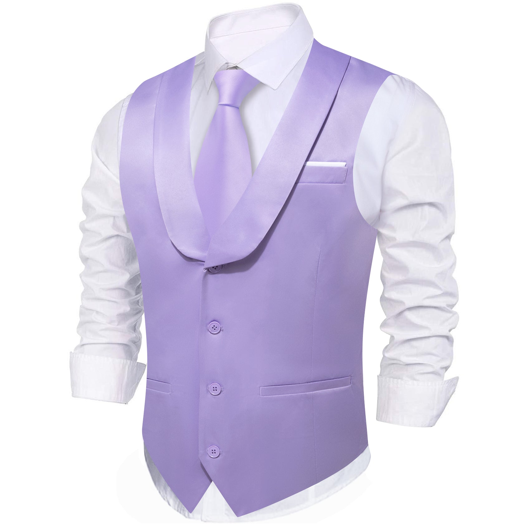 Barry.wang Men's Vest Purple Solid Shawl Collar Silk Vest Waistcoat Set
