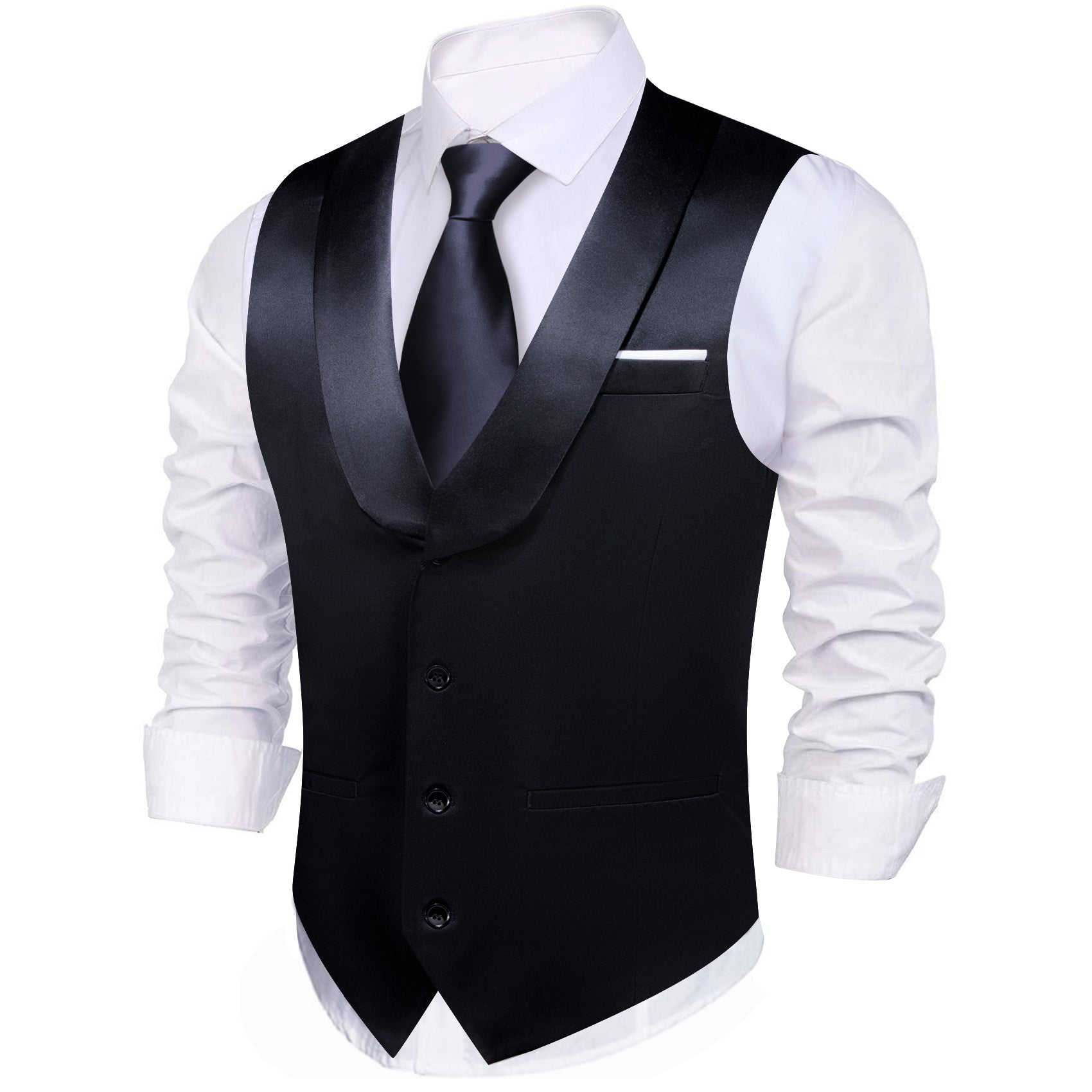 Barry.wang Novetly Black Solid Vest Waistcoat Set
