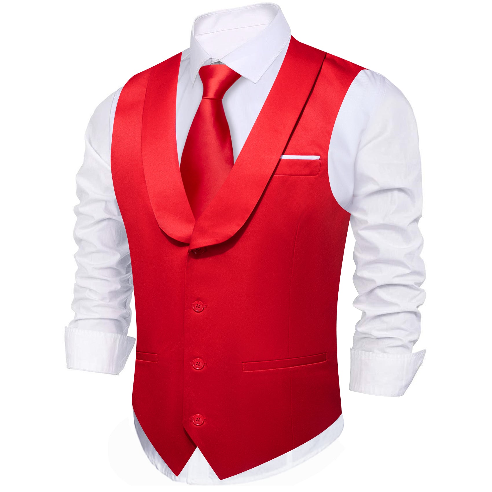 Barry.wang Novetly Red Solid Vest Waistcoat Set
