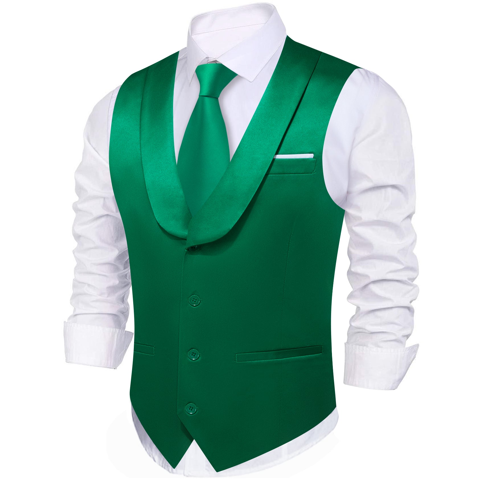 Barry.wang Novetly Green Solid Vest Waistcoat Set