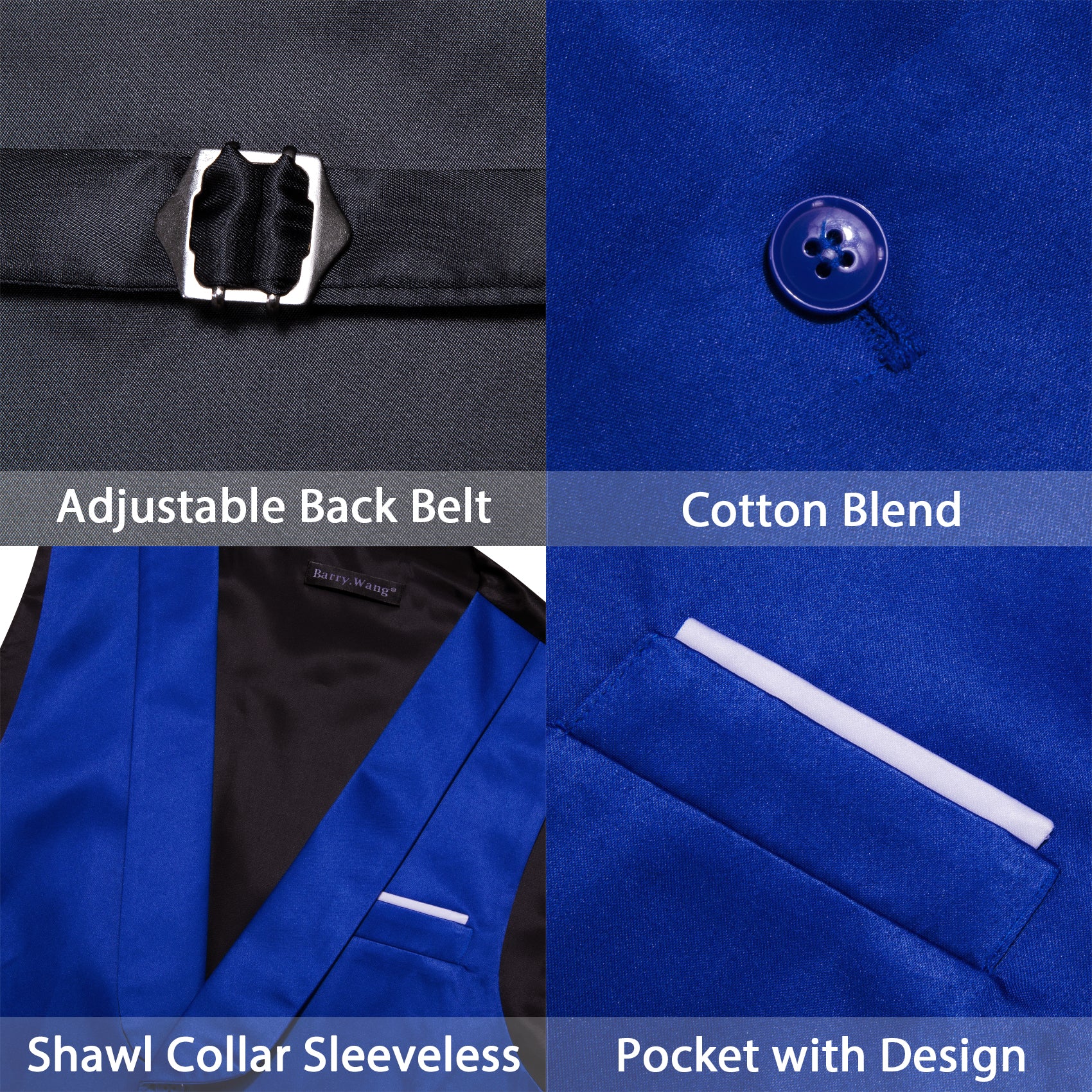 Barry.wang Novetly Cobalt Blue Solid Vest Waistcoat Set