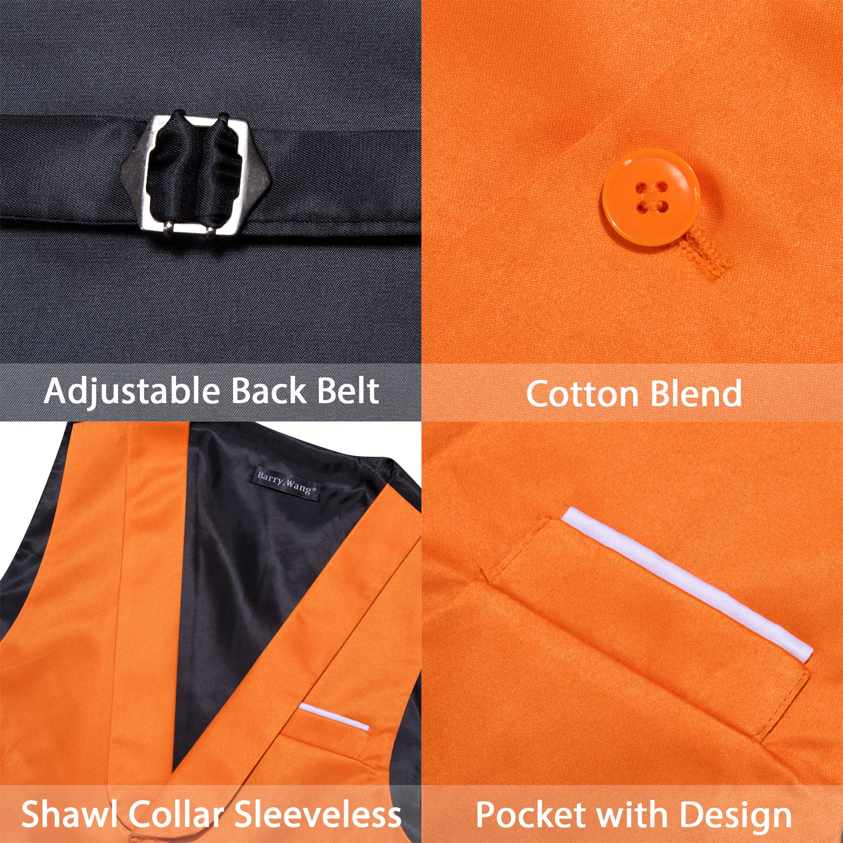 Barry.wang Novetly Orange Solid Vest Waistcoat Set