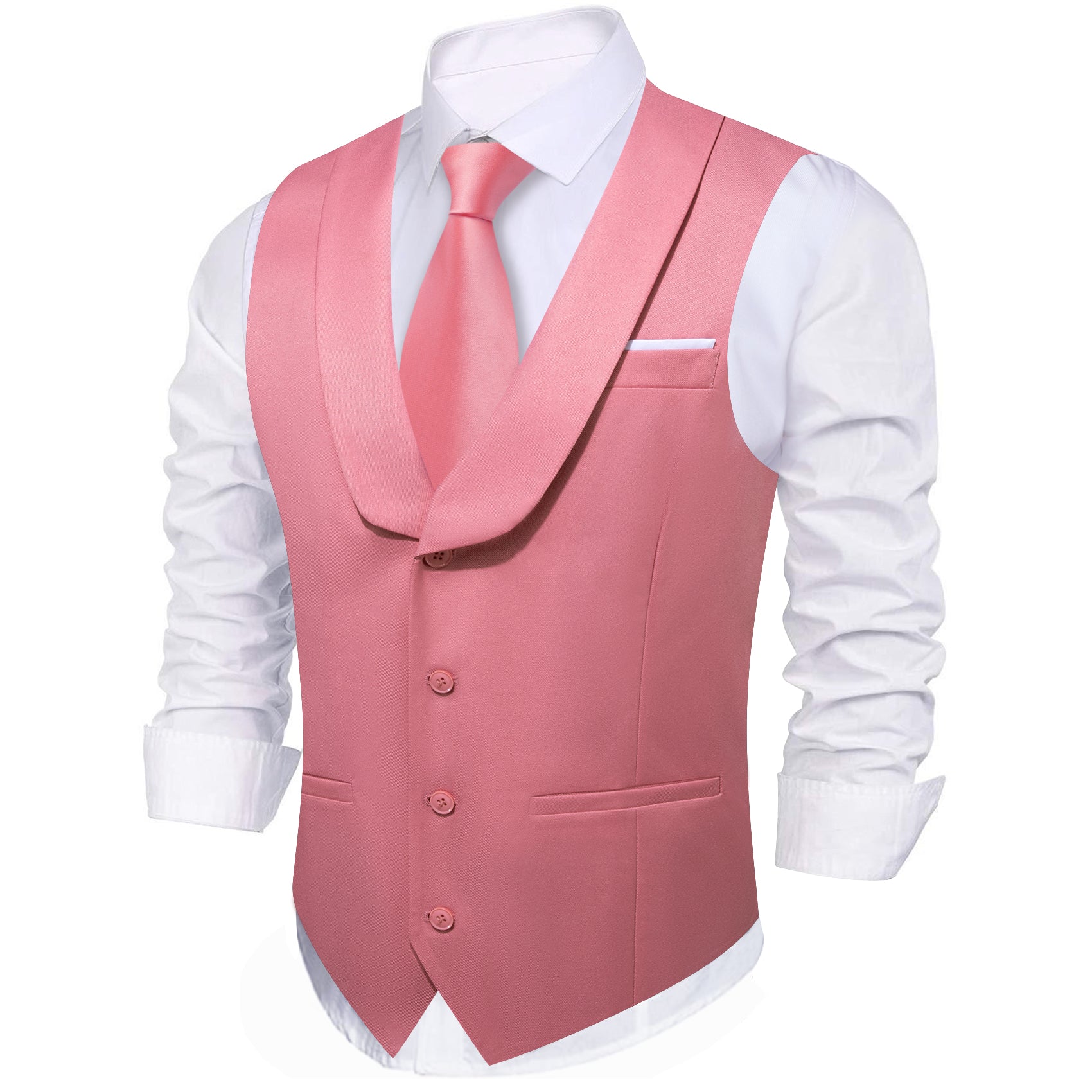 Barry.wang Novetly Pink Solid Vest Waistcoat Set