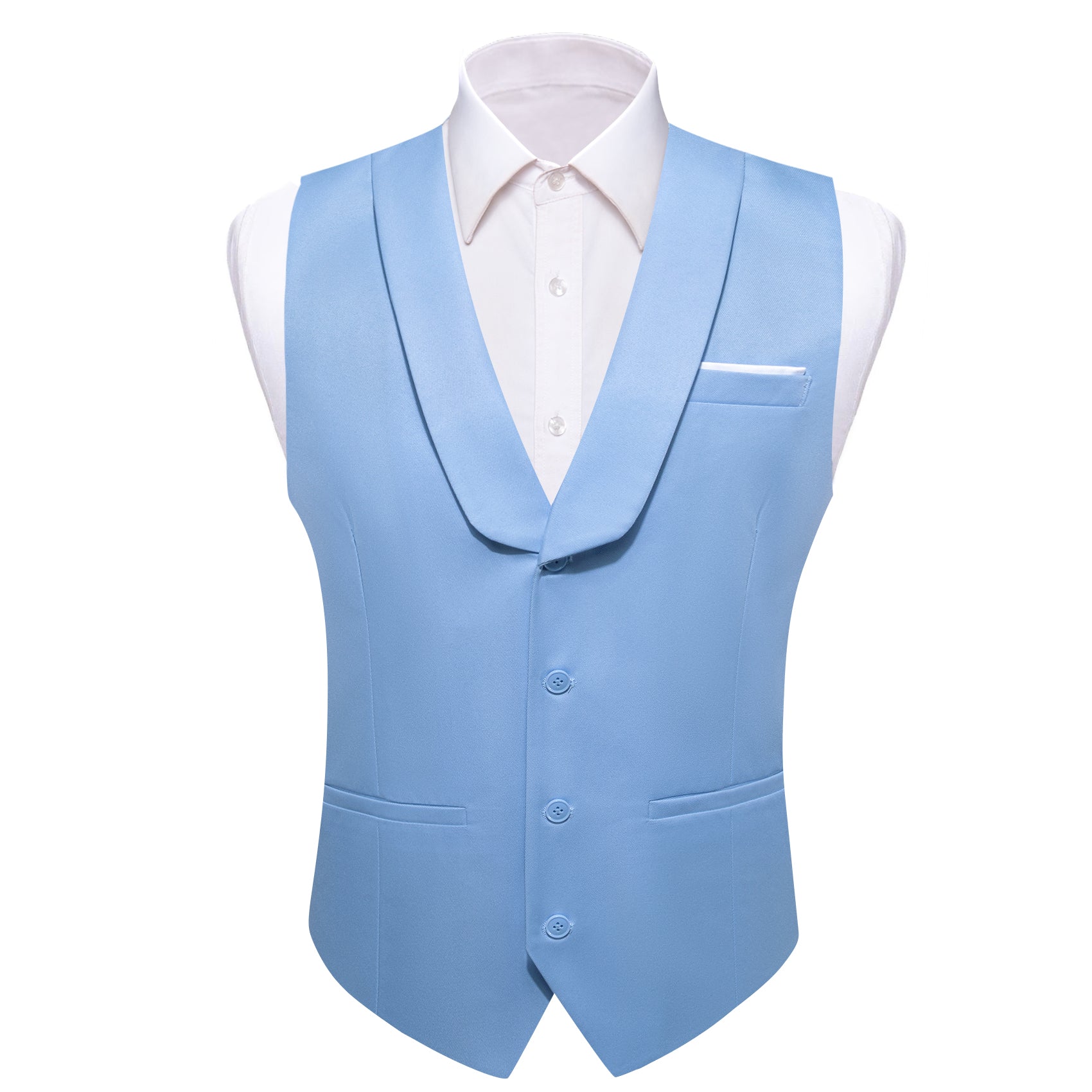 Barry.wang Novetly Sky Blue Solid Vest Waistcoat Set