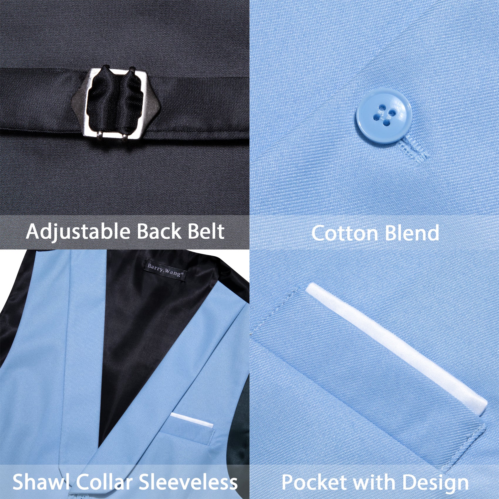 Barry.wang Novetly Sky Blue Solid Vest Waistcoat Set